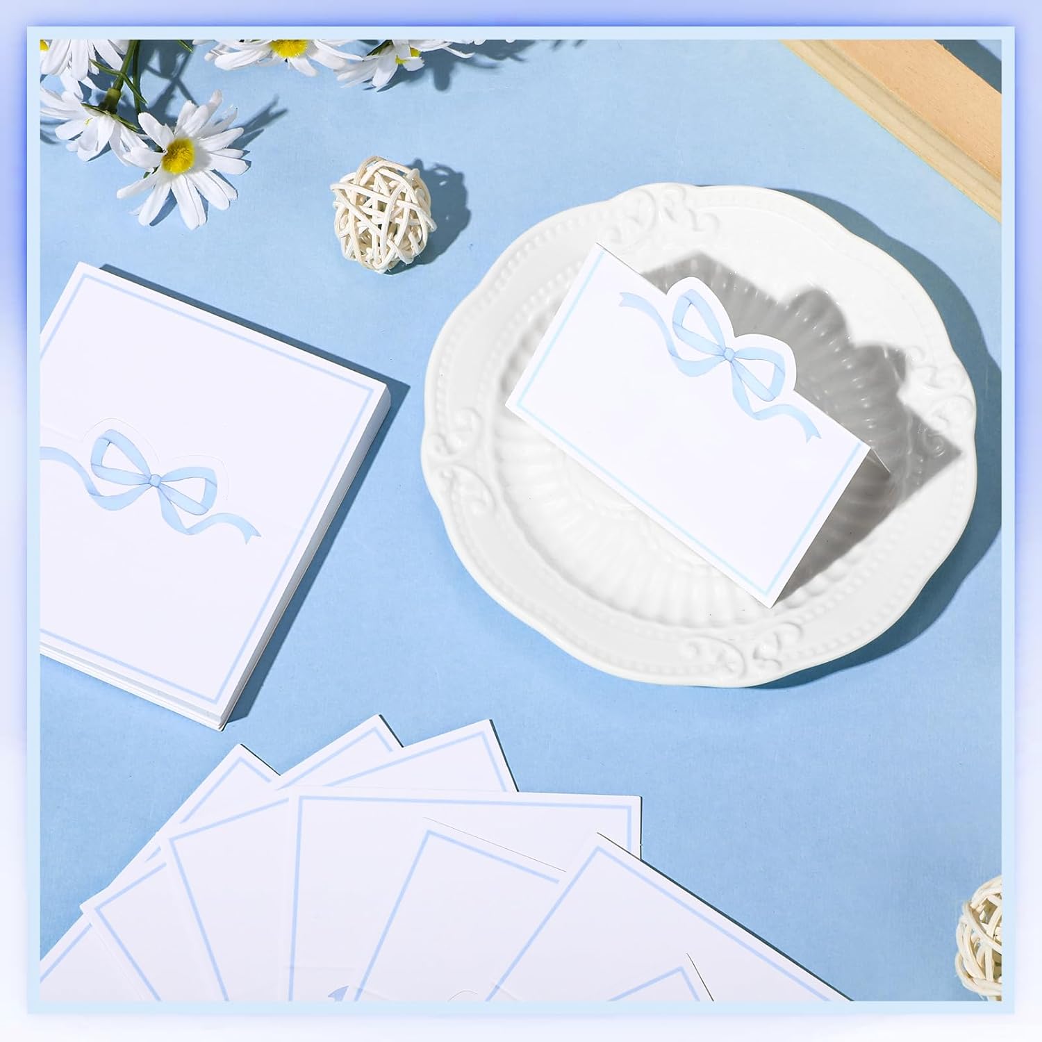 100pcs Blue Pink Bow Place Cards for Events