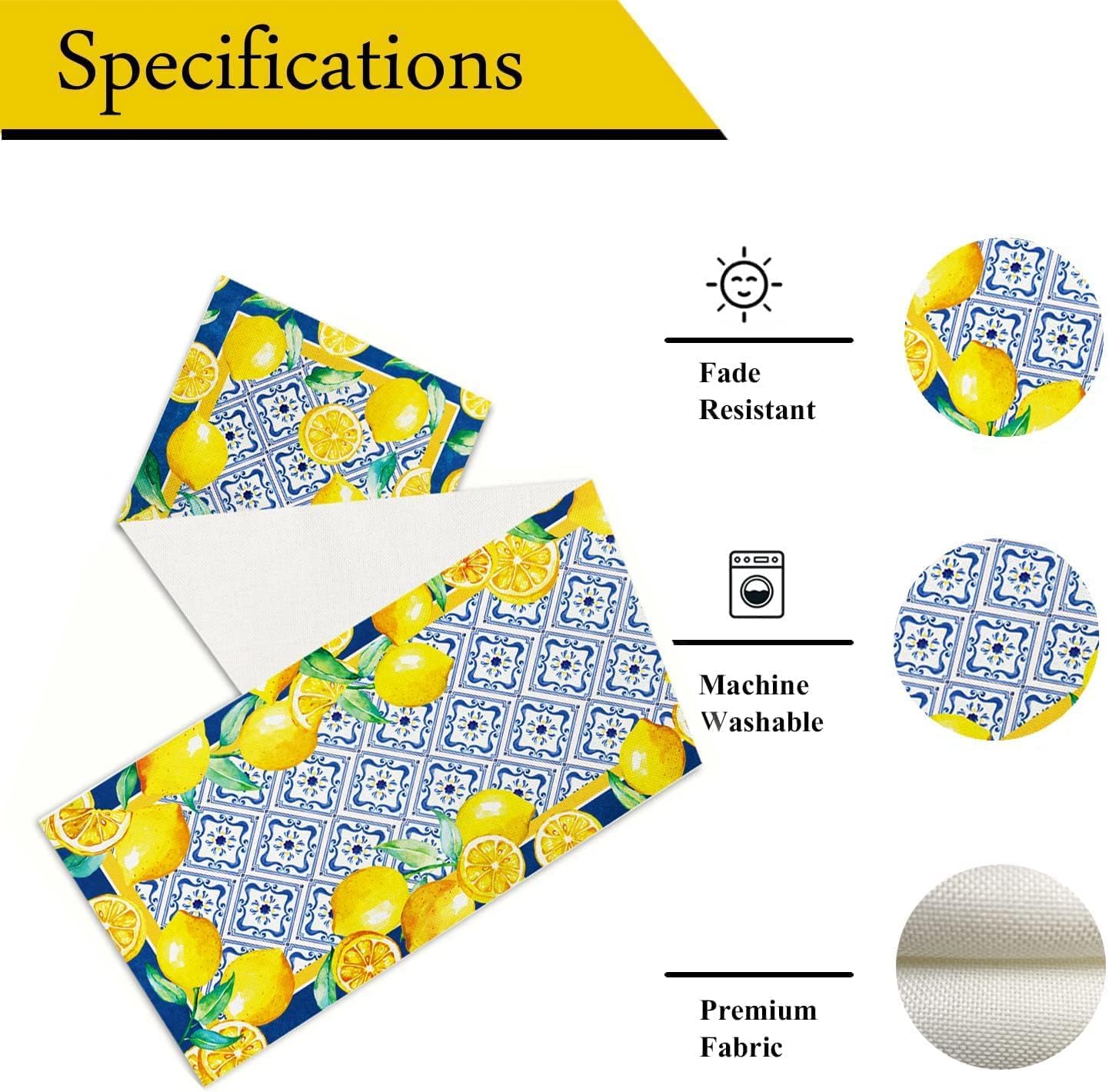 WHOMEAF Capri Blue Lemon Table Runner 13x108 Inch