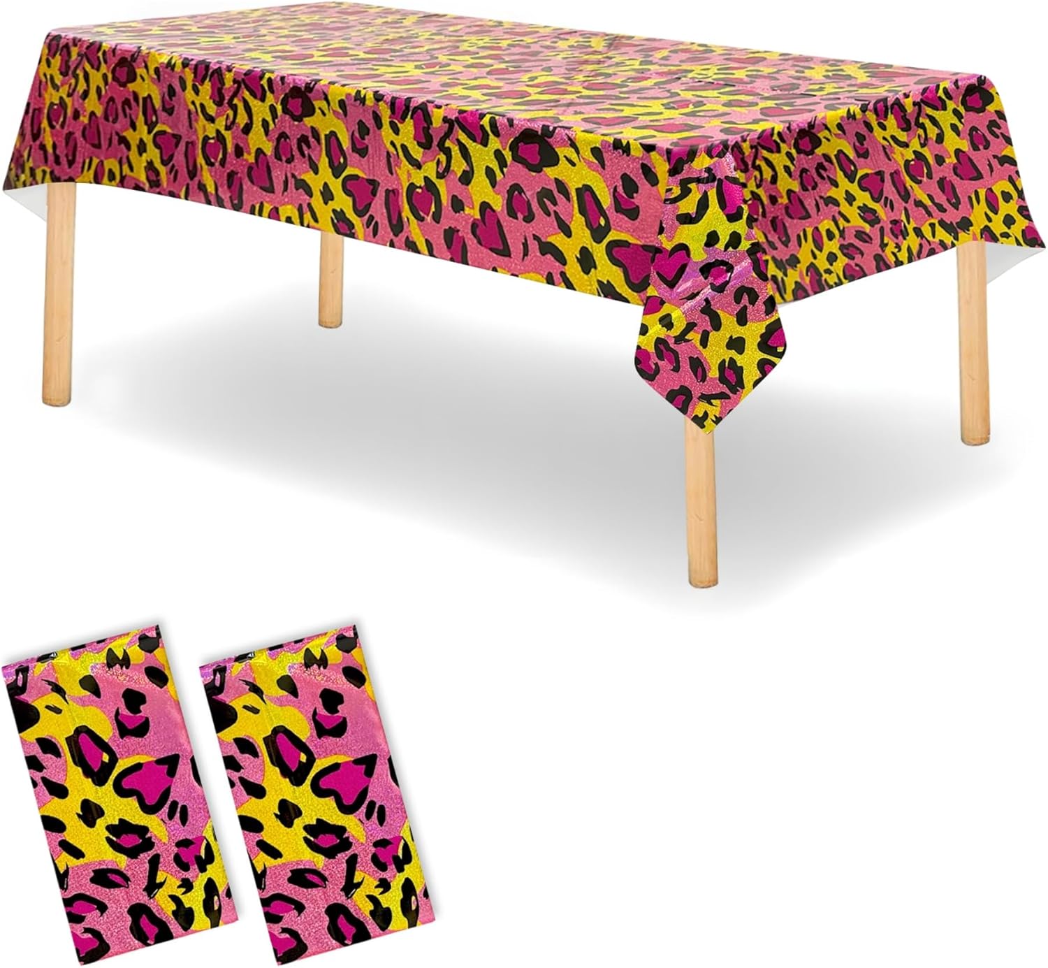 OQOQ Sparkly Pink Gold Cheetah Tablecloth 2 Pack 54x108 Inches