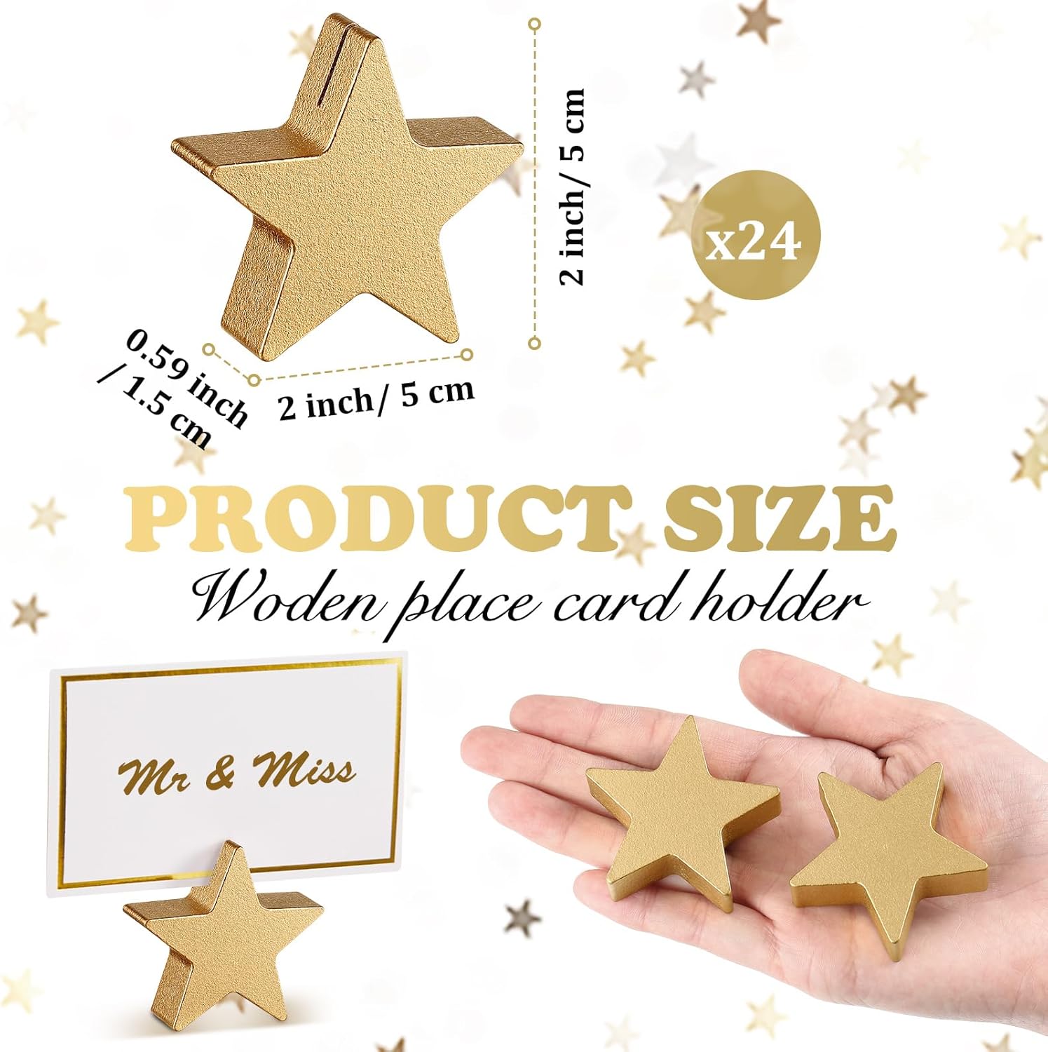 Kigley 24 Pcs Star Wooden Table Place Card Holders