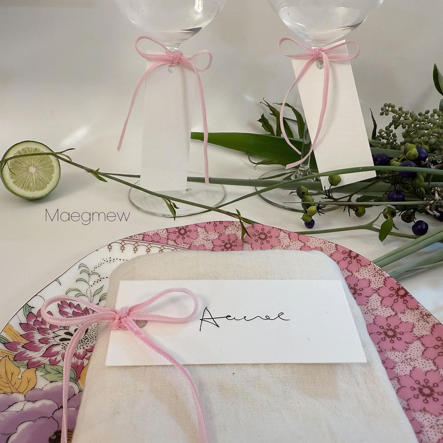 50 Pcs Place Cards with Velvet Ribbons for Weddings and Parties