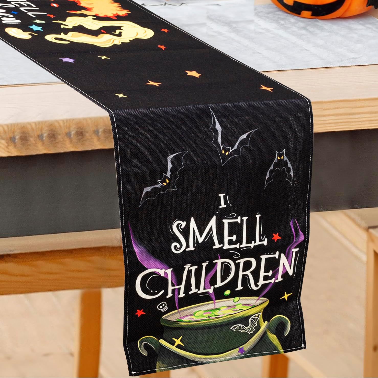 Halloween Table Runner Hocus Pocus Burlap 13x72 Inches