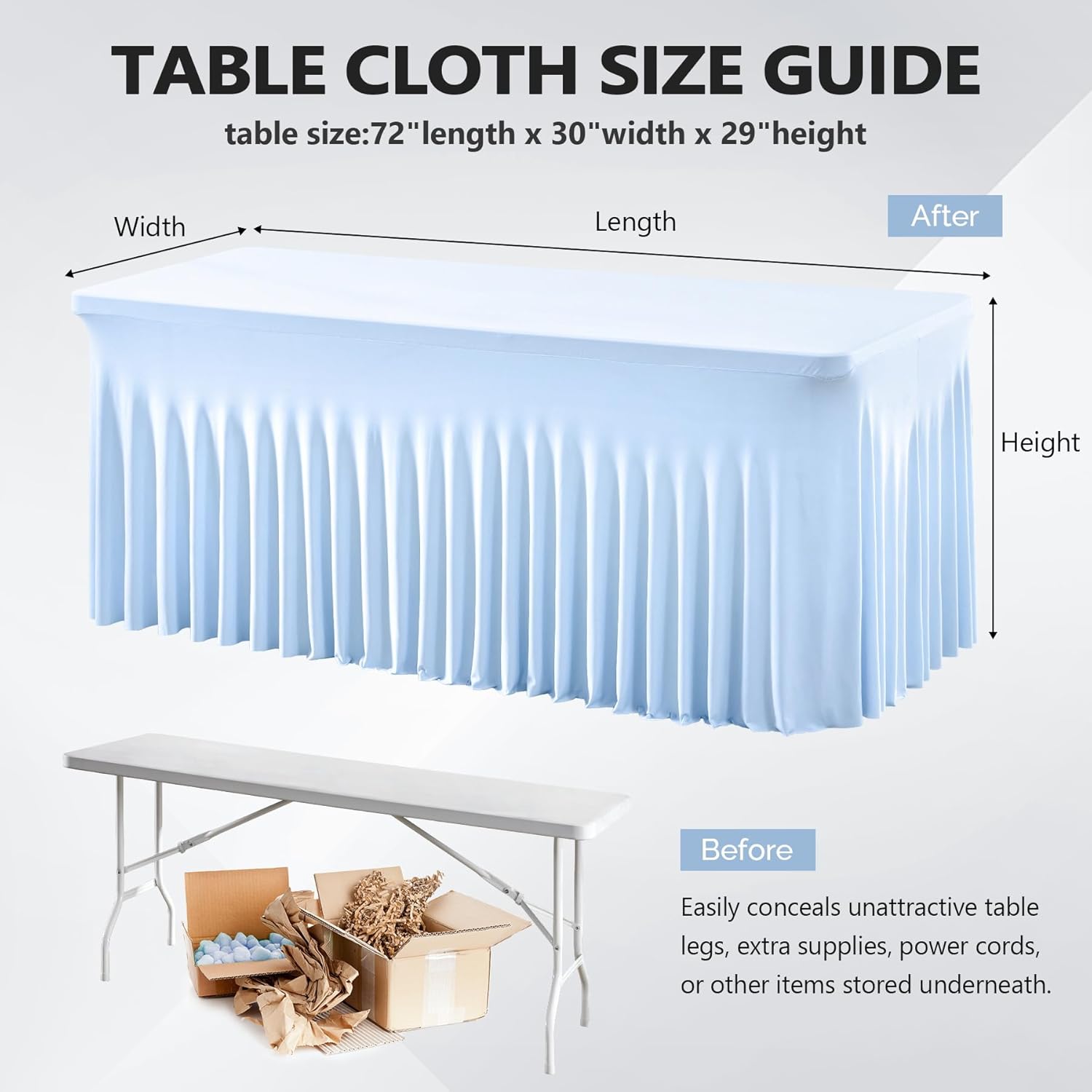 2 Pack Baby Blue Spandex Tablecloths for 6 Foot Rectangle Tables