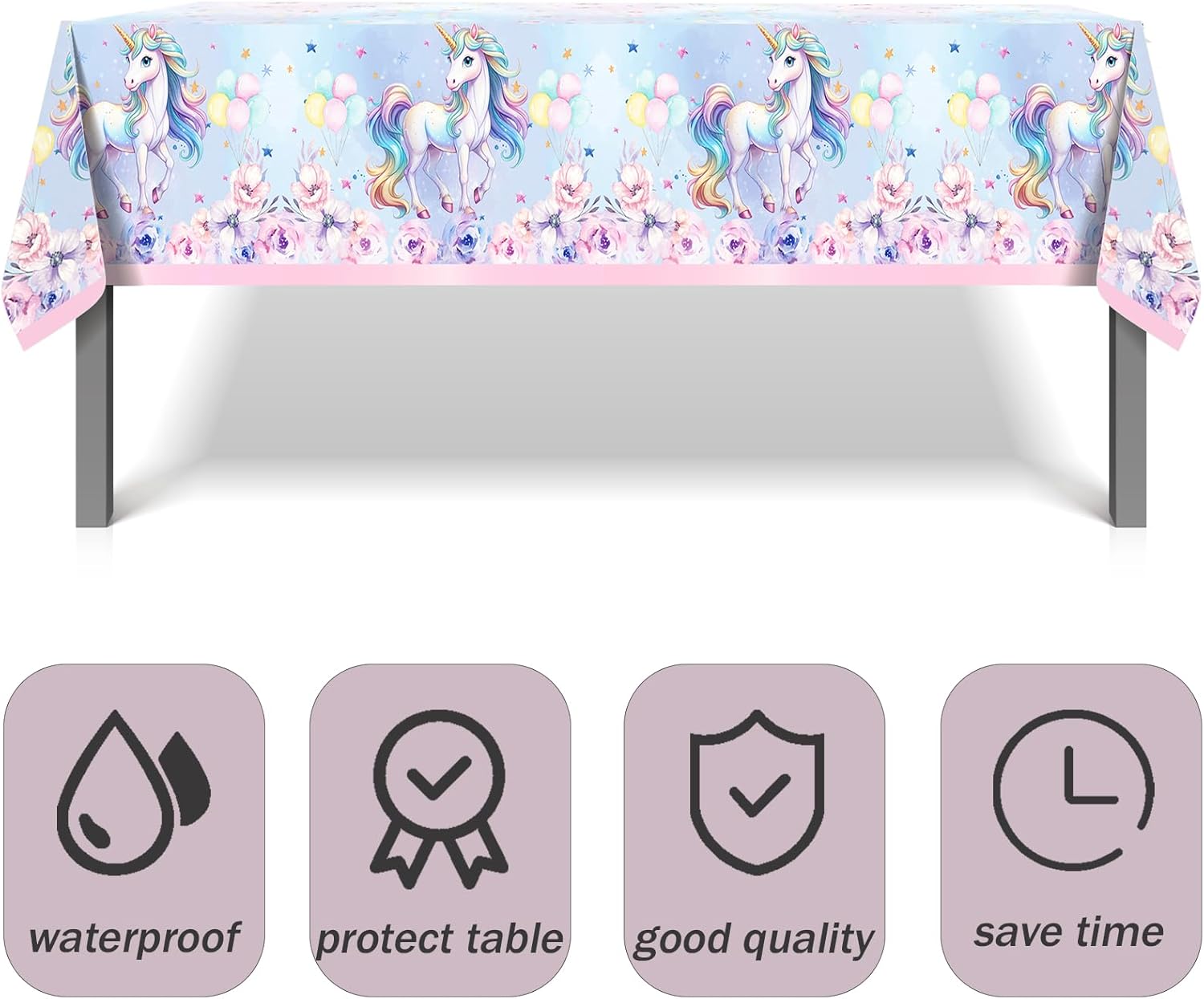 2 PCS Unicorn Disposable Tablecloth 86x51 Inches