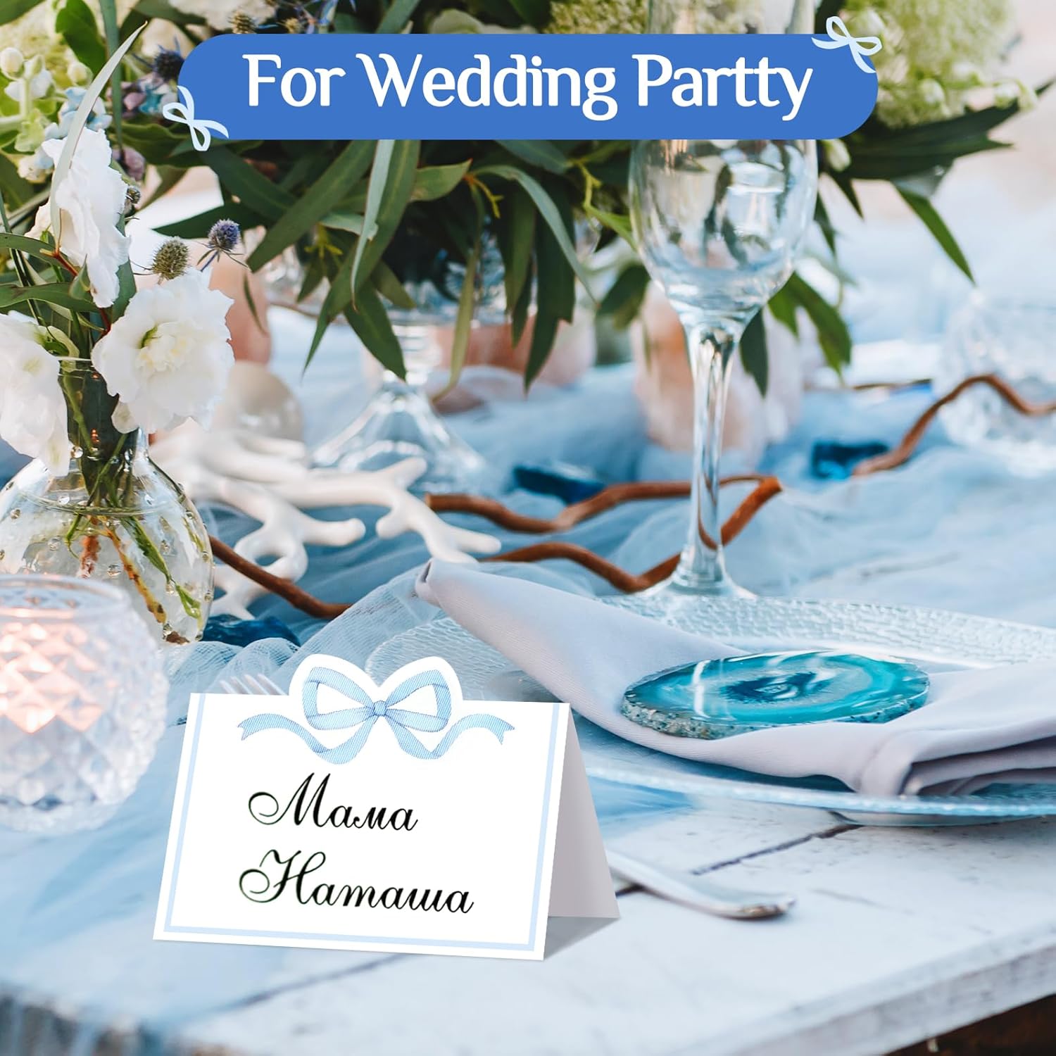 100pcs Blue Pink Bow Place Cards for Events