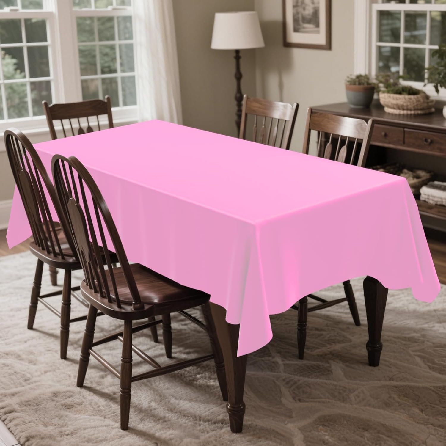 CXPSINC 2 Pack Pink Plastic Tablecloths 54x108 Inches