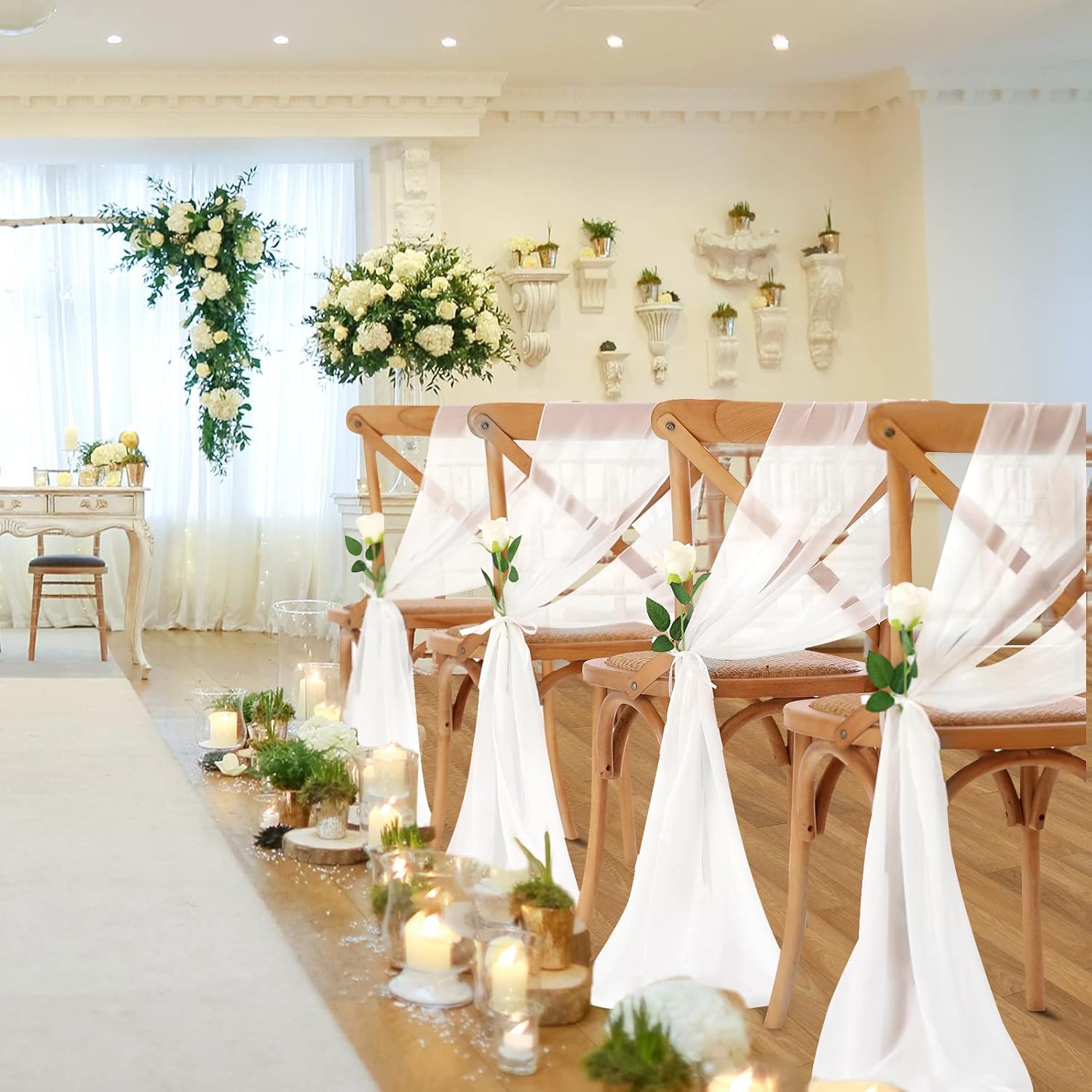 10 Pack White Chiffon Table Runners 14x120 Inches
