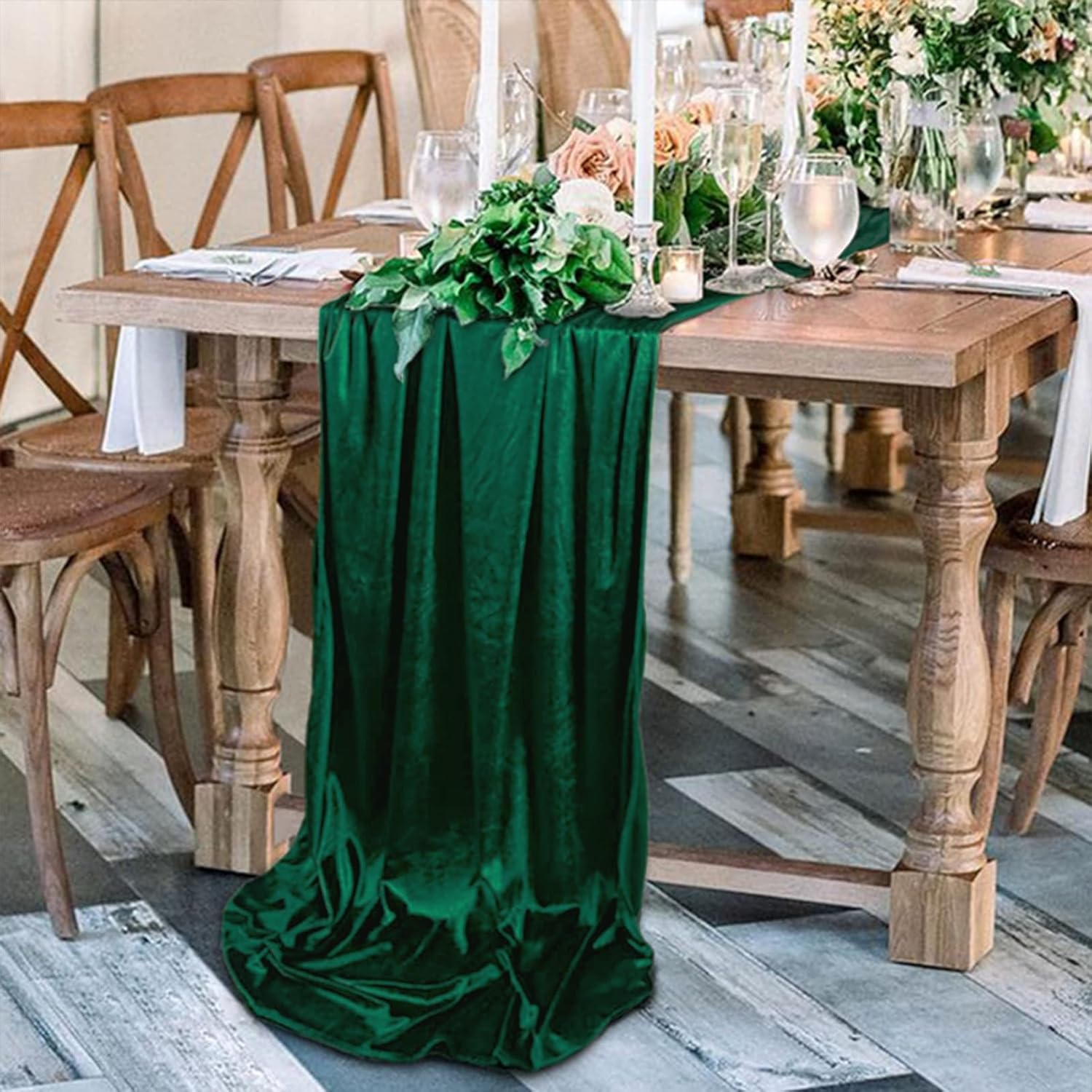 ShinyBeauty Emerald Green Velvet Table Runner 29x120 Wedding Party Use