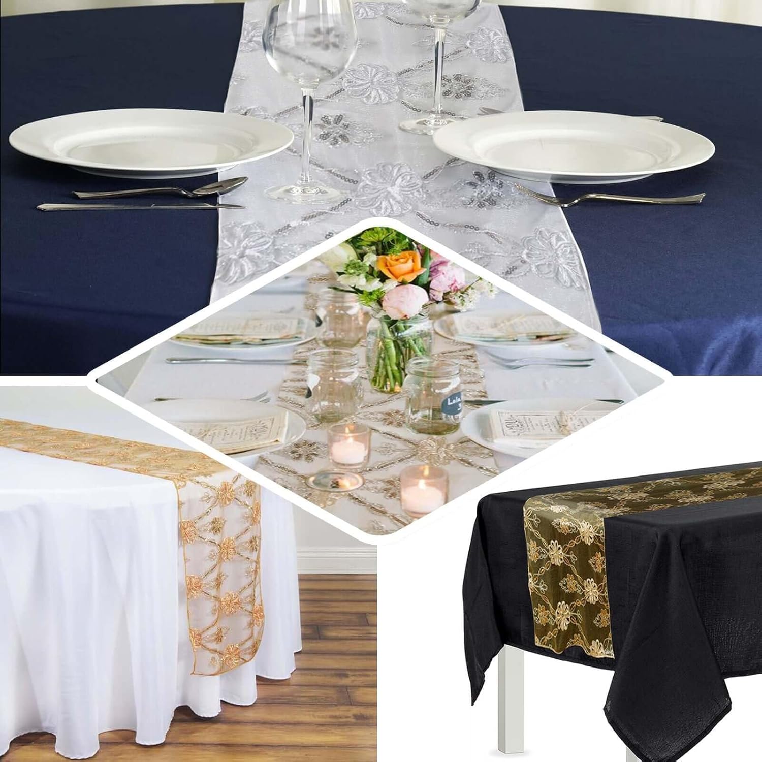 Champagne Lace Netting Table Runner for Weddings