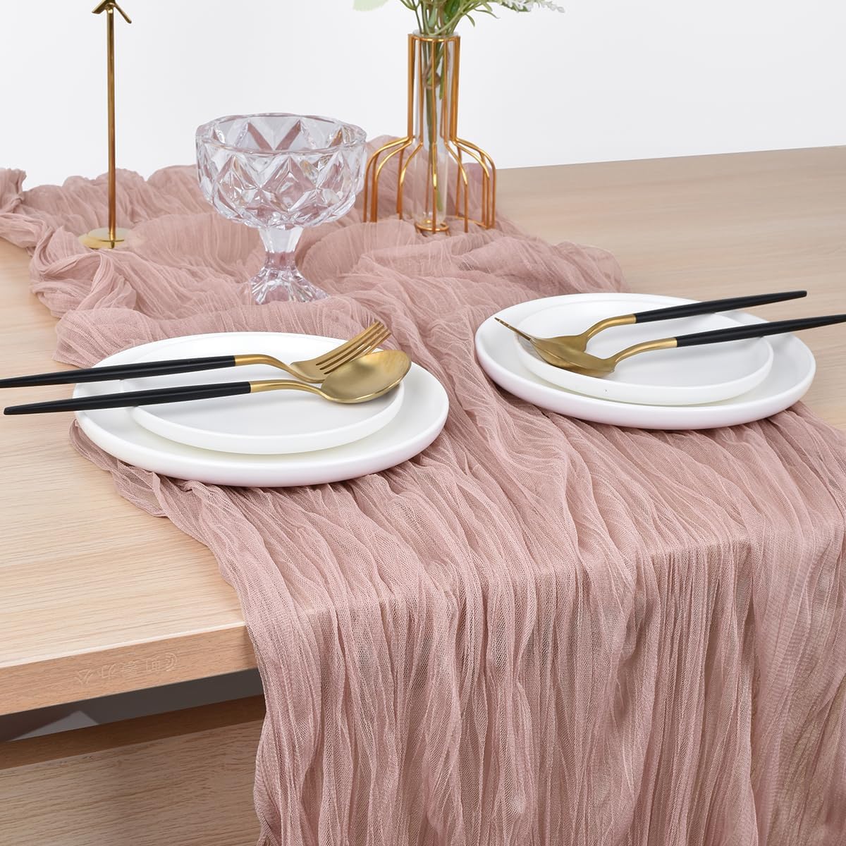 Joanlody Dusty Rose Cheesecloth Table Runner 10ft