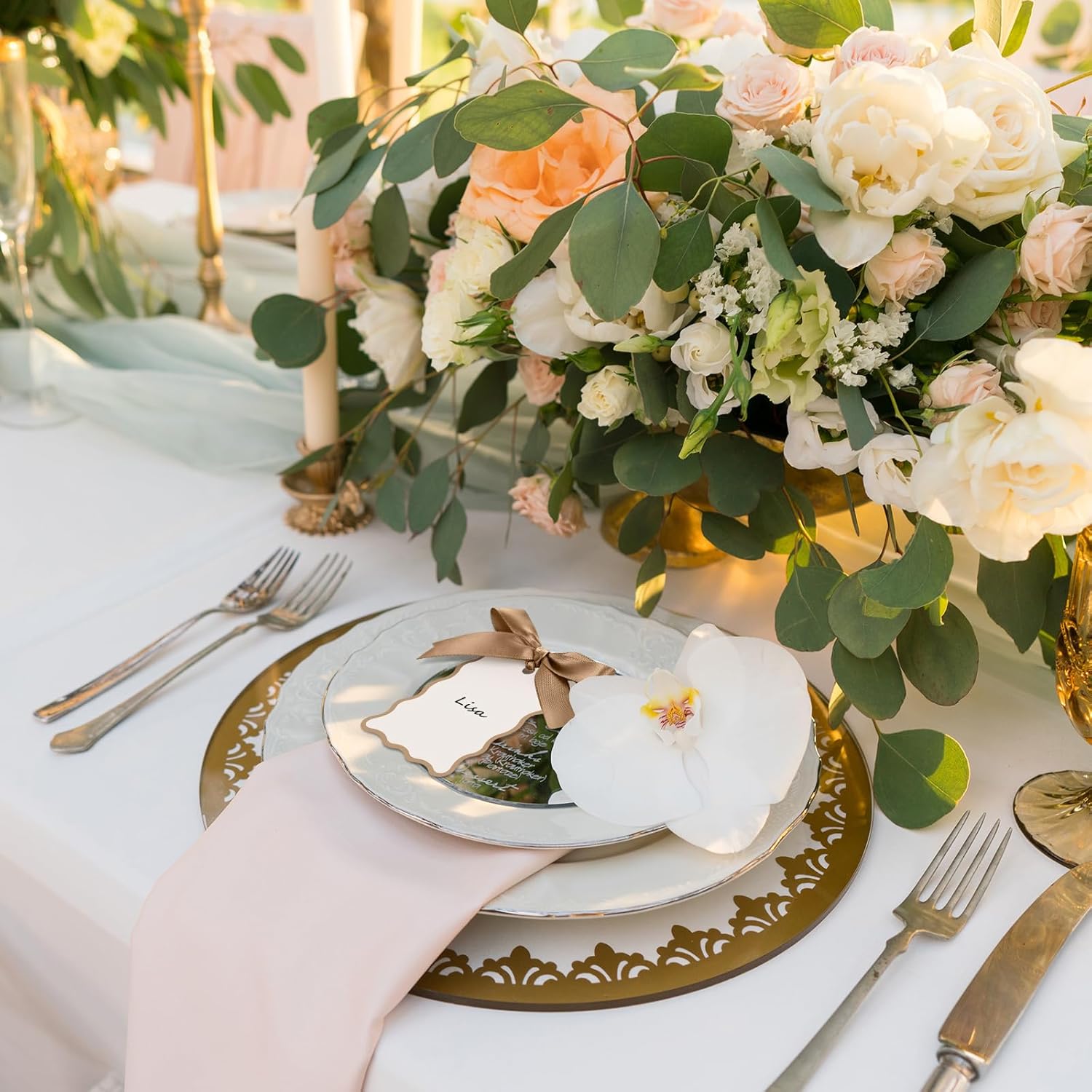 200 Pcs Scallop Name Place Cards with Ribbon for Weddings