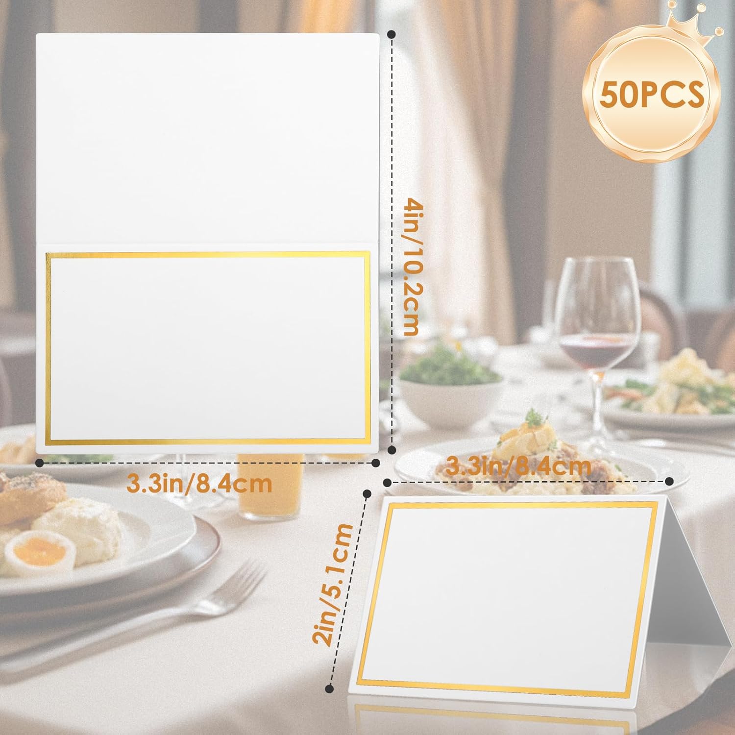 GeeRic 50 Pcs Foldable Place Cards with Gold Foil Border