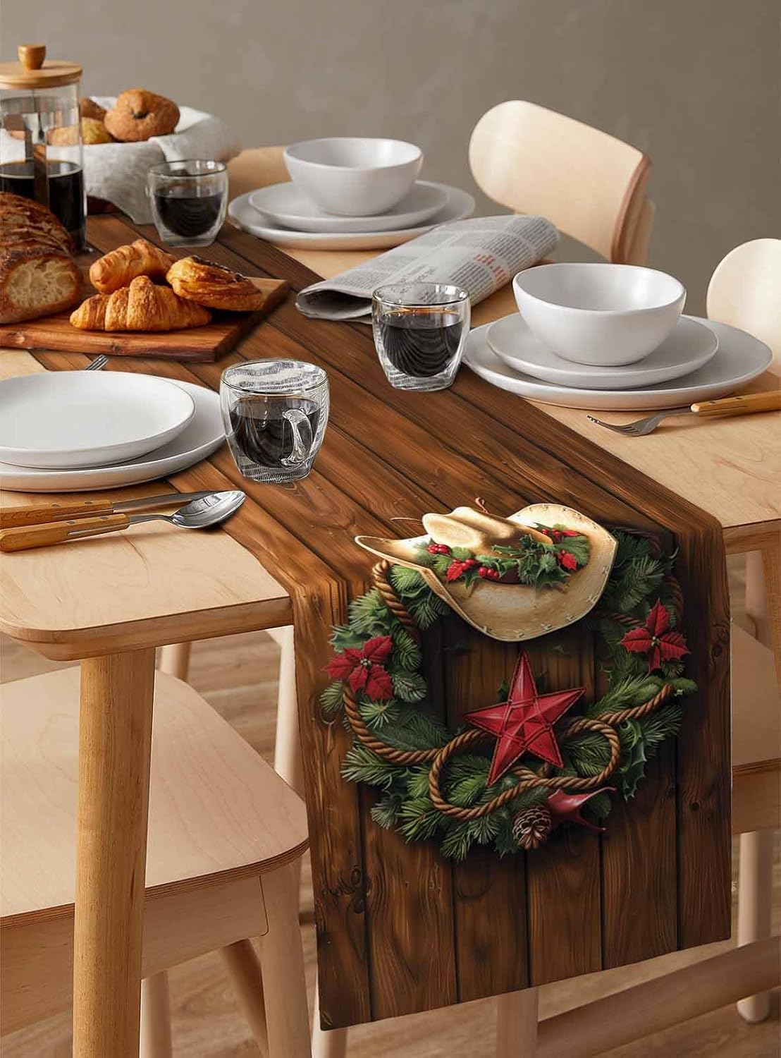 Christmas Western Cowboy Hat Farm Star Garland Table Runner 108 Inch