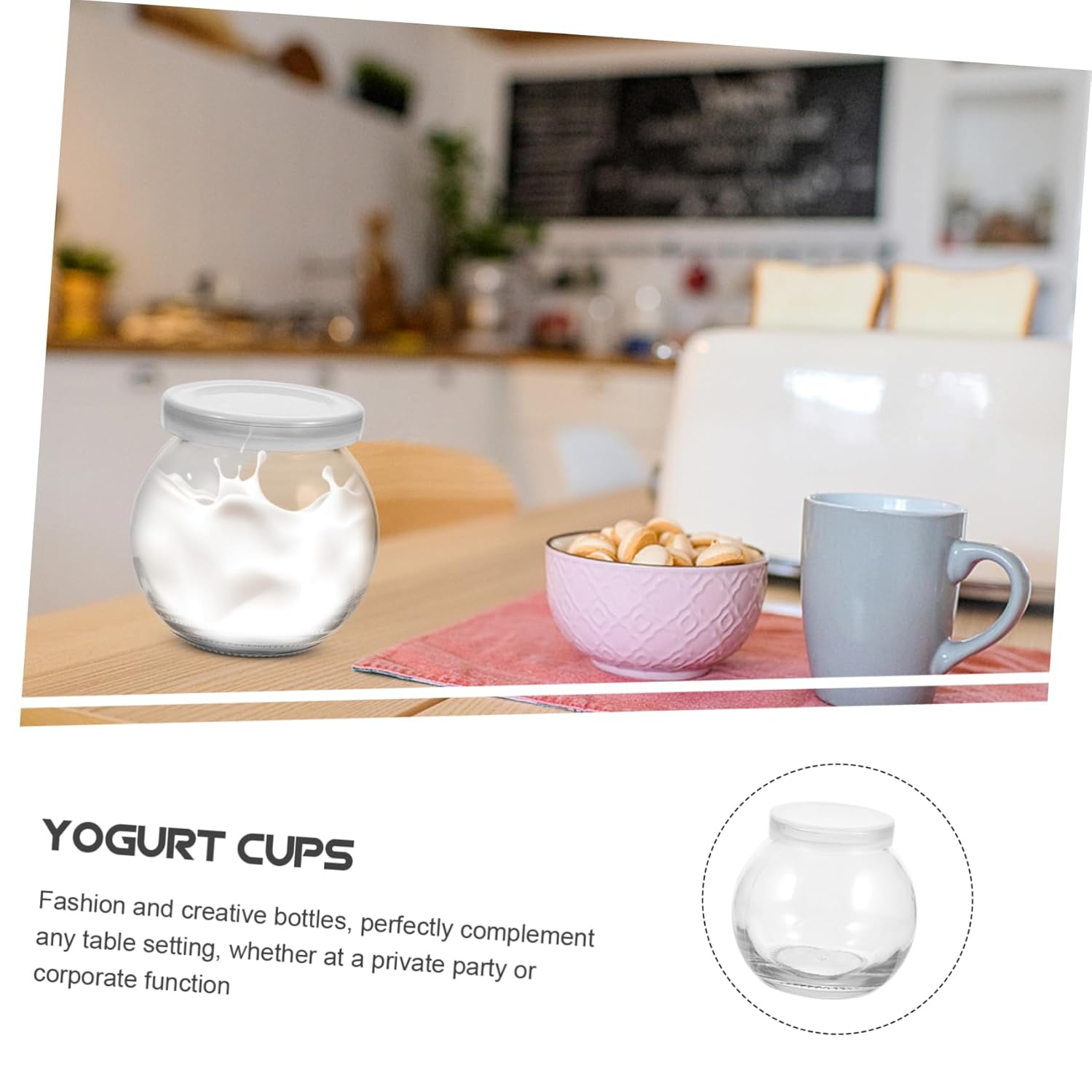 Mobestech Clear Glass Yogurt Bottles 2pcs Spherical Pudding Jars