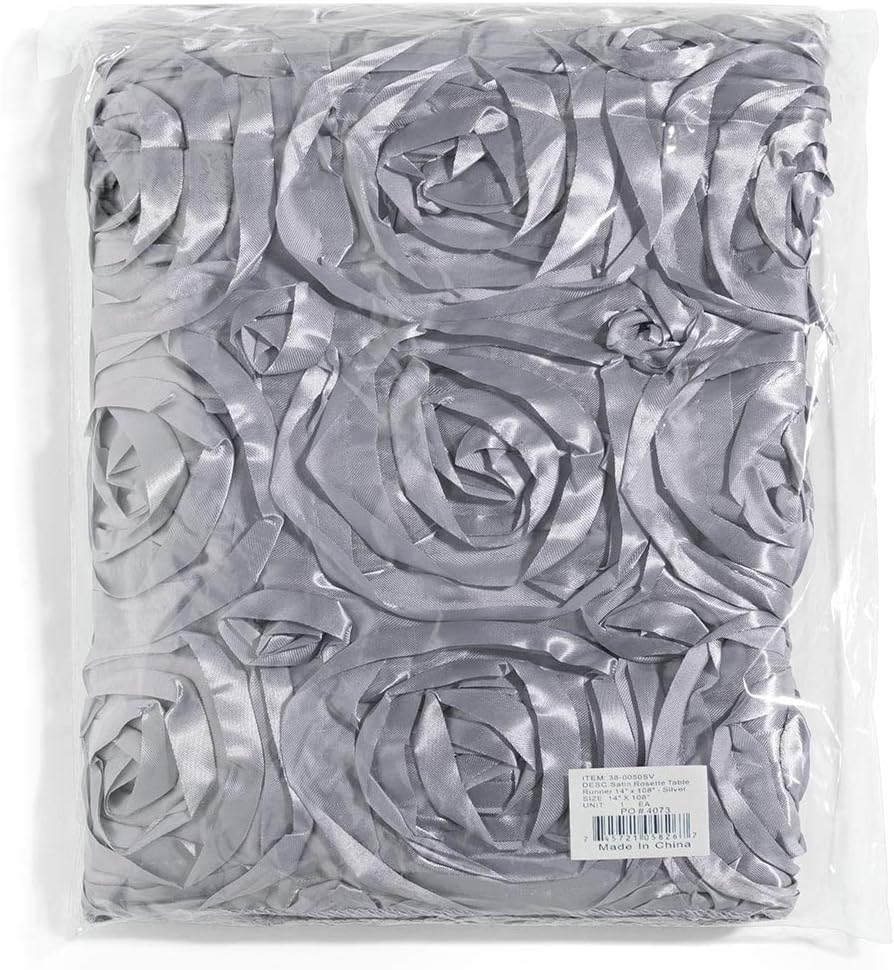 Andersons Silver Satin Rosette Table Runner 14x9ft Wedding Decor