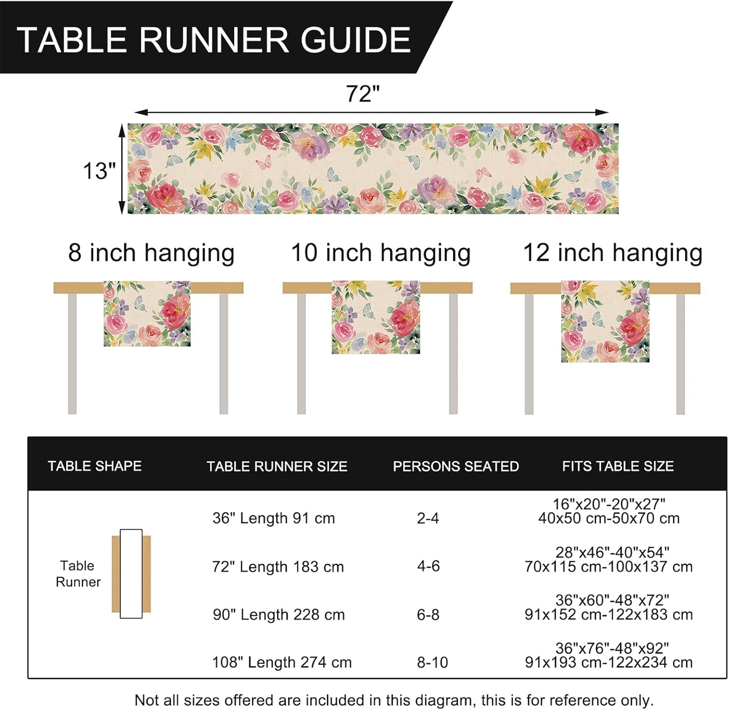 Seliem Spring Summer Floral Table Runner 13x72 Inches