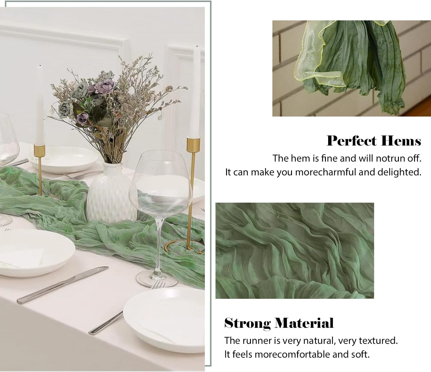 2 Pack 10 Ft Sage Green Cheesecloth Table Runners