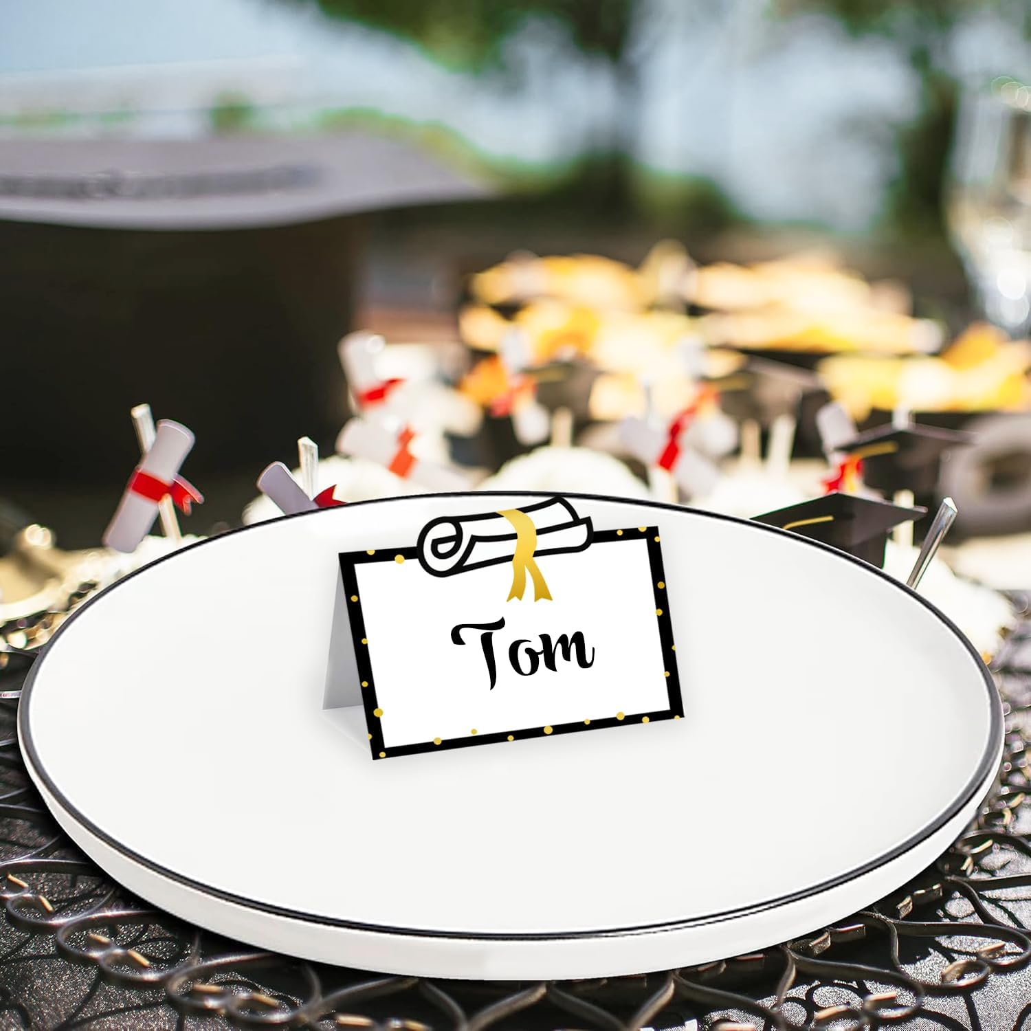 48 Pcs Grad Place Cards with Gold Design