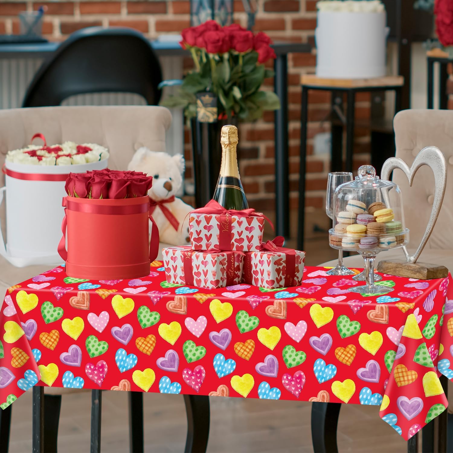 4 Pack Red Heart Tablecloths for Wedding Day 51x86in