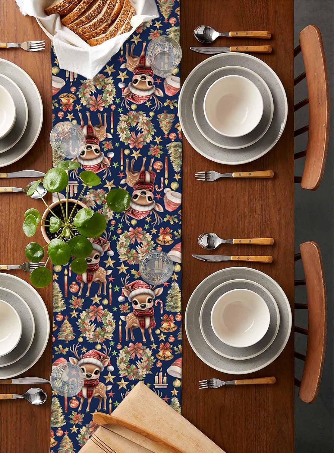 Navy Blue Reindeer Table Runner Garland for Holiday Decor