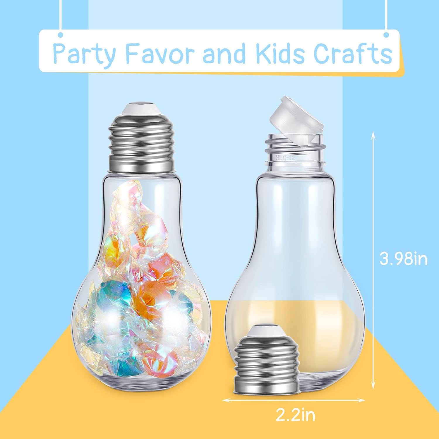 Gerrii 144 Pcs Plastic Light Bulb Jars with Silver Lids