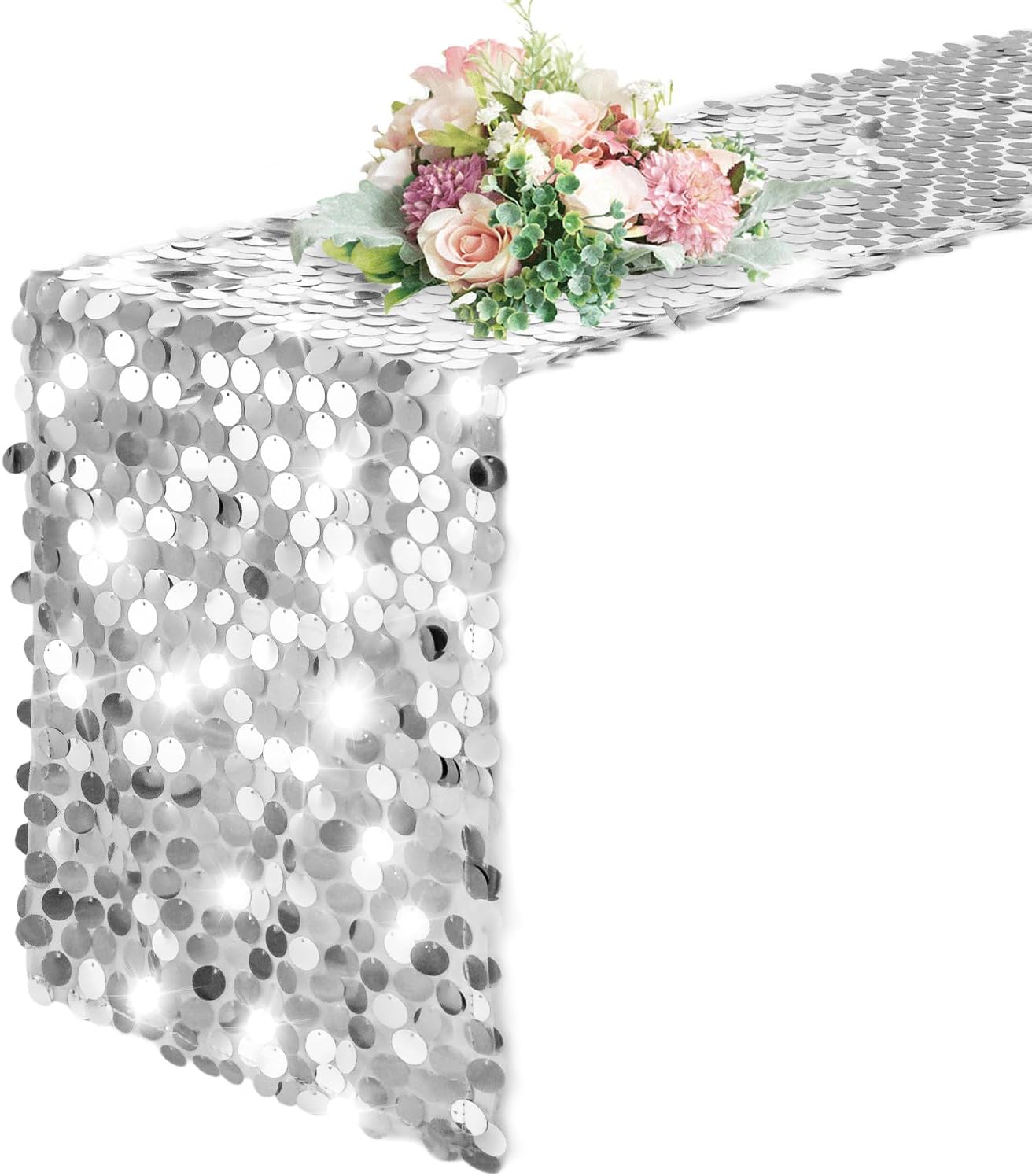 Pufogu 12 x 108 Inch Silver Glitter Table Runner