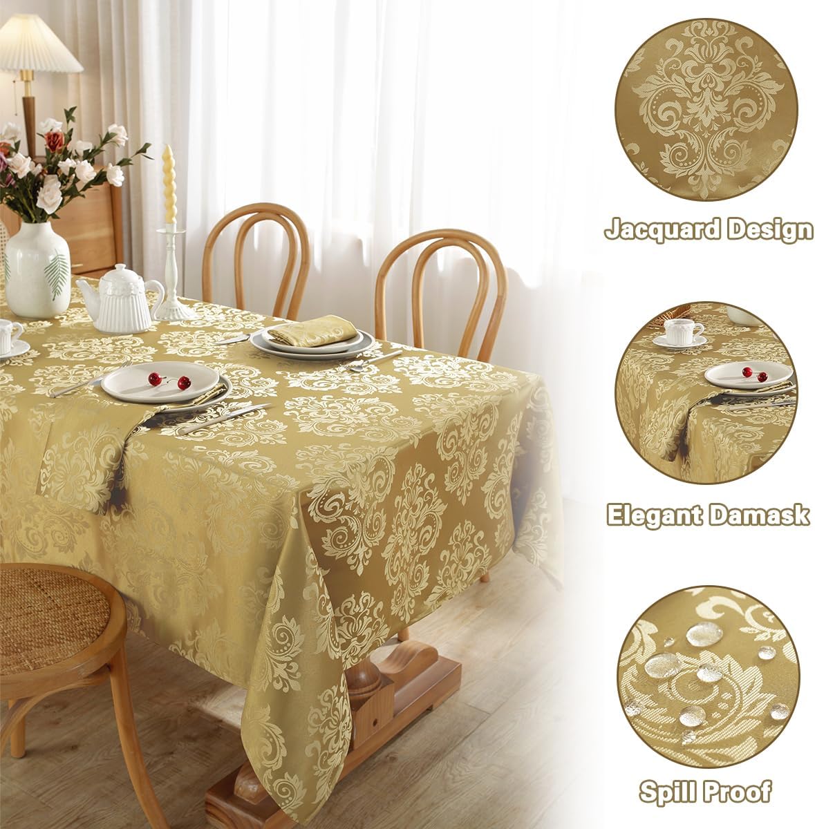 SASTYBALE Damask Gold Tablecloth 60x84 Inch