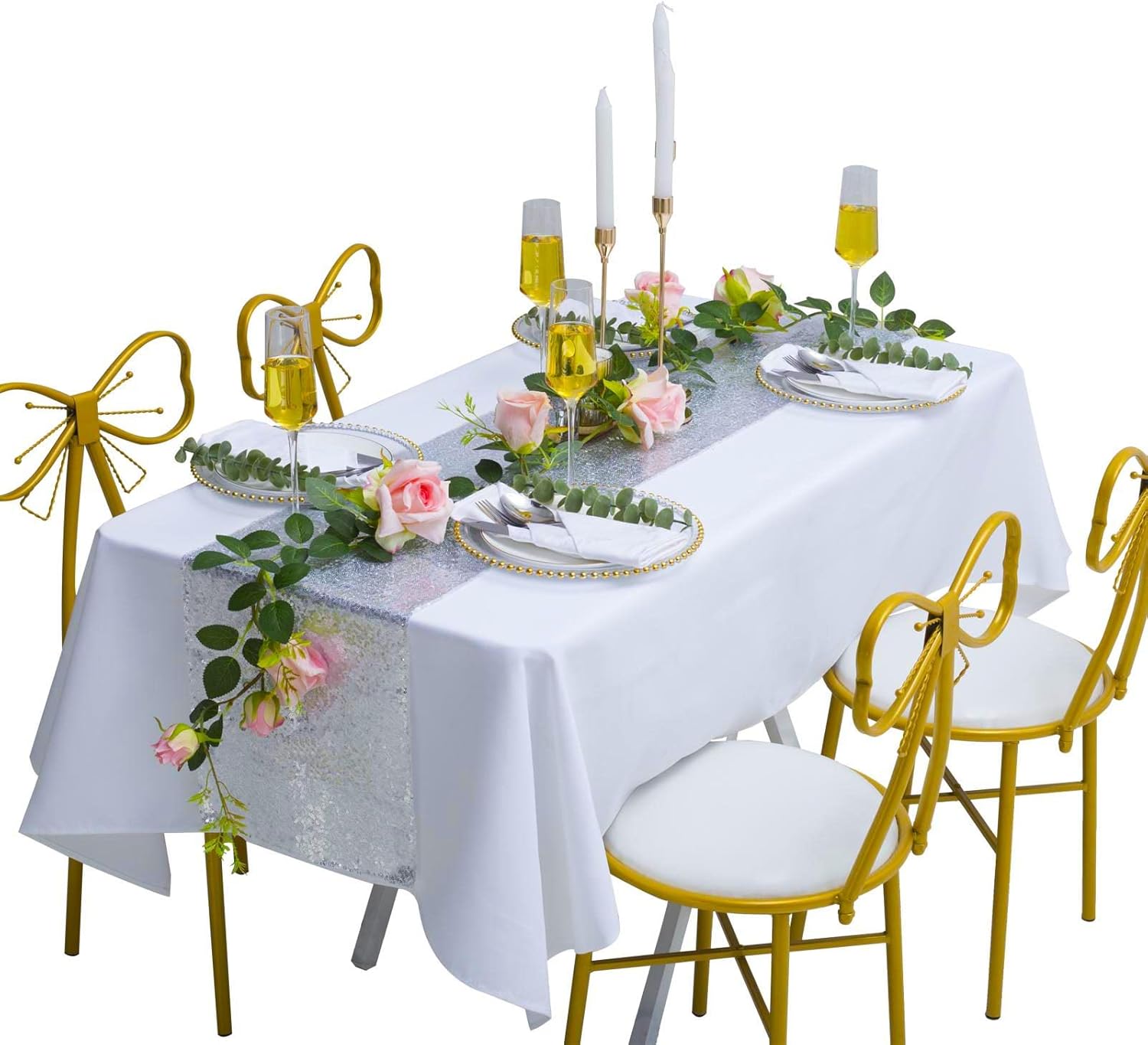 Silver Sequin Table Runner 2 Pack 12x72 Glitter Linen Runner