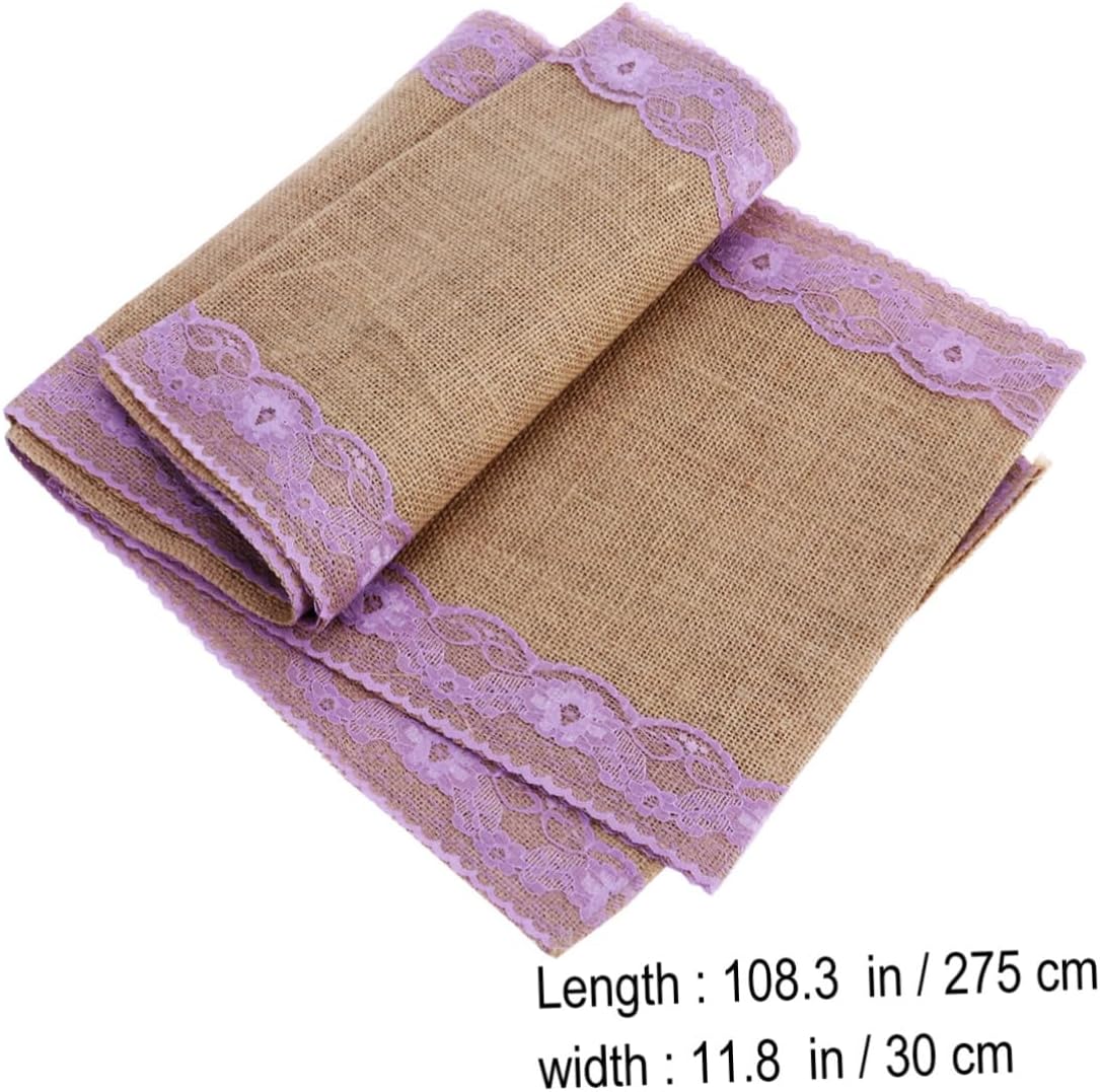 275x30cm Burlap Table Runner with Rustic Lace Edging
