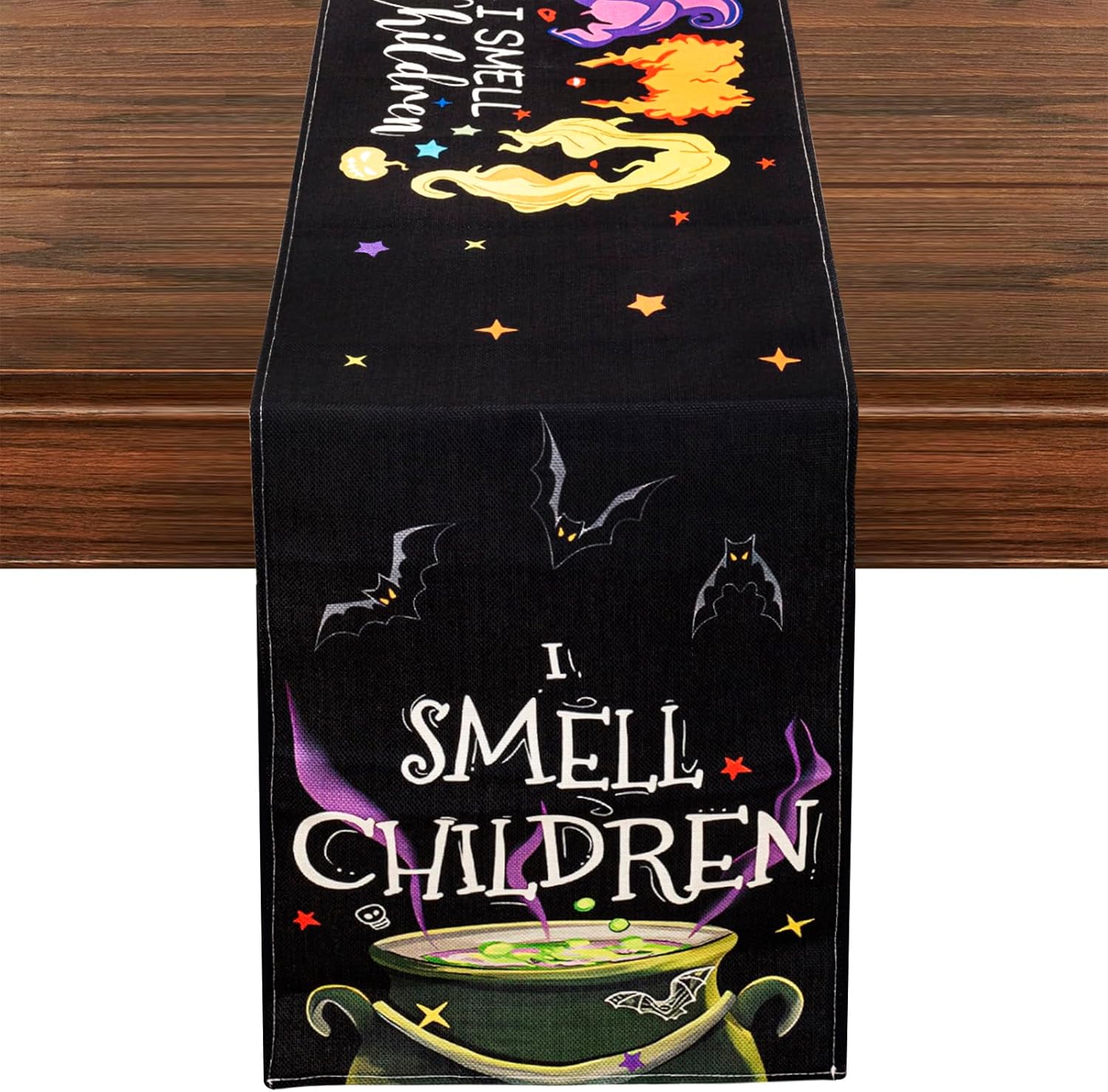Halloween Table Runner Hocus Pocus Burlap 13x72 Inches