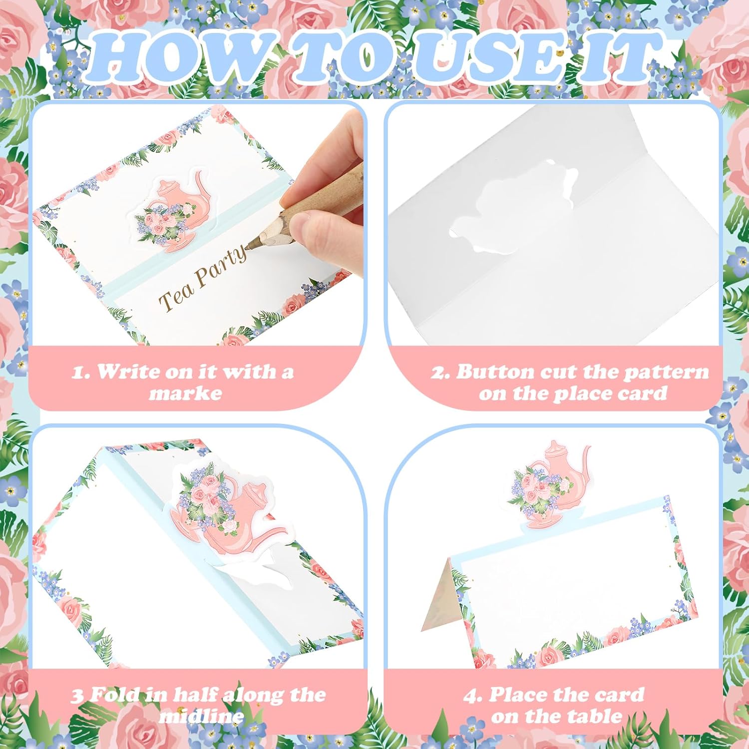 Fullhawl 48 Pcs Tea Party Themed Place Cards Set