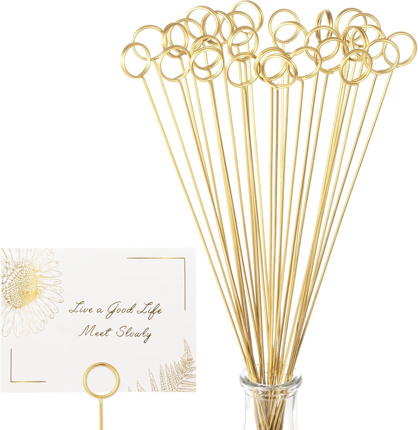 30Pcs Gold Round Floral Card Holder Picks