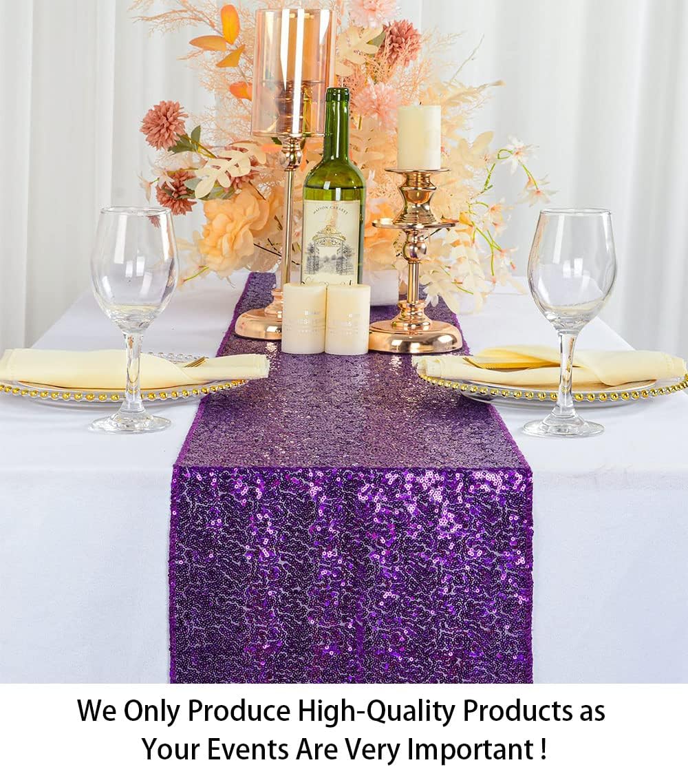 ShiDianYi Purple Glitter Sequin Table Runners 10PCS