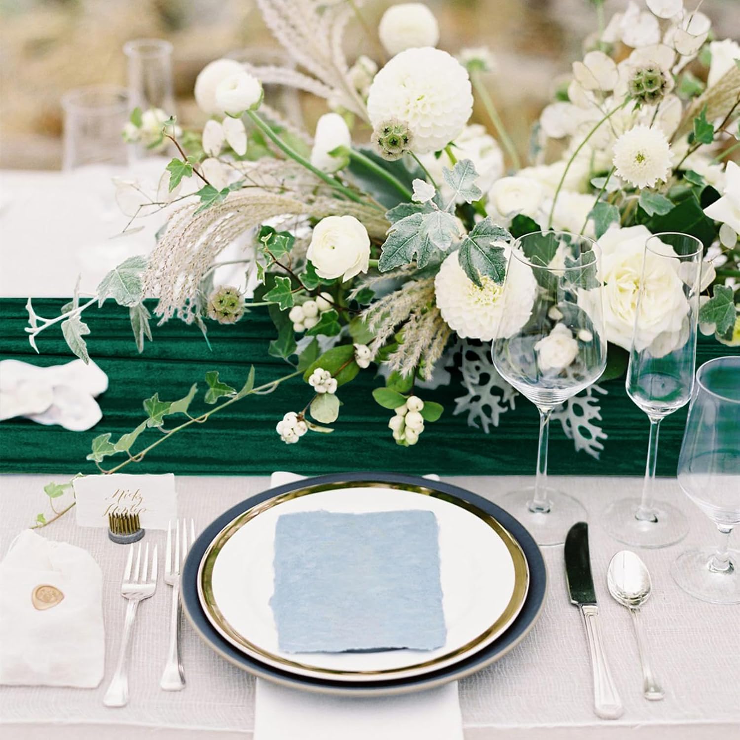 ShinyBeauty Emerald Green Velvet Table Runner 29x120 Wedding Party Use