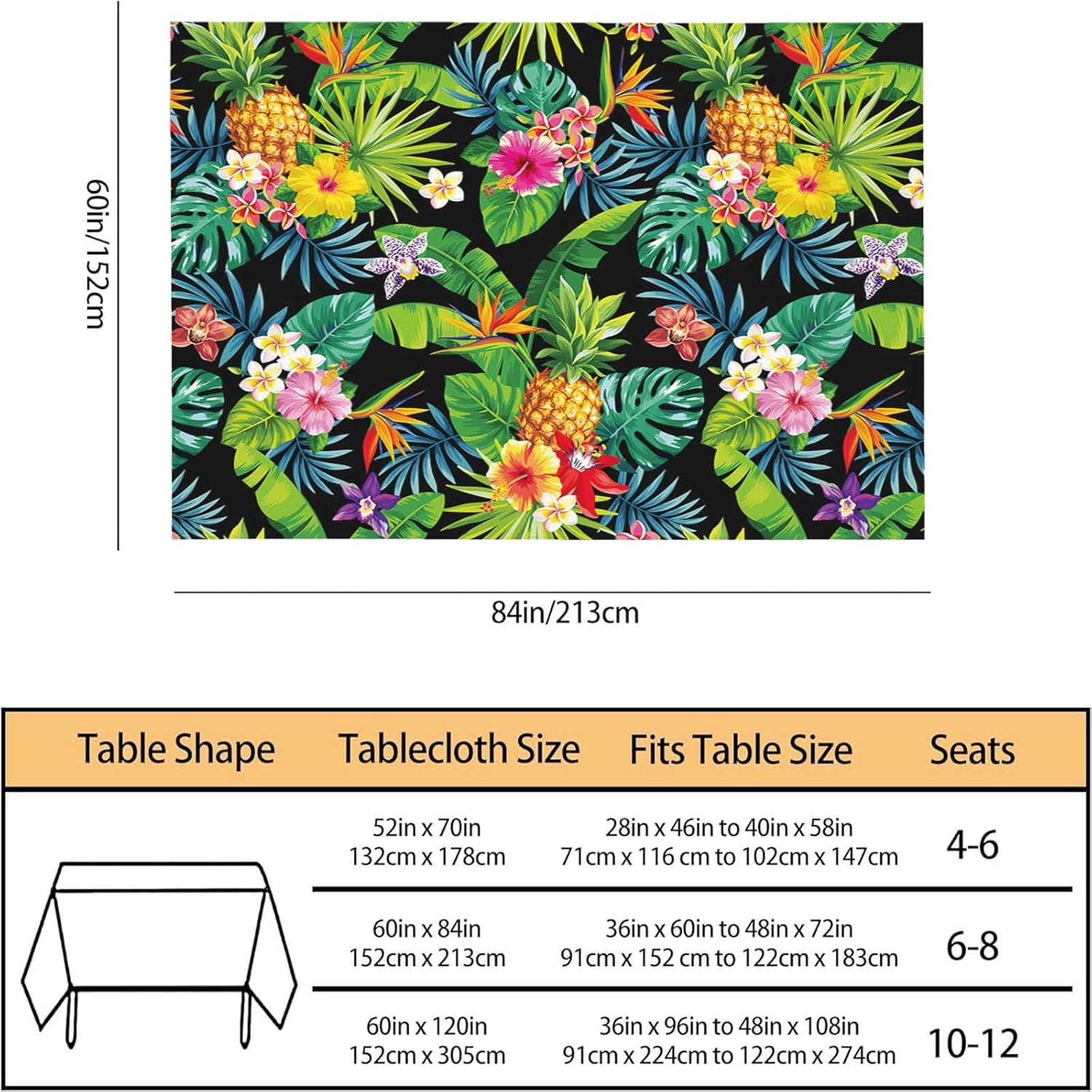 TKS MITLAN Decorative Tablecloth with Pineapples Hawaii Design 60x84 Inch