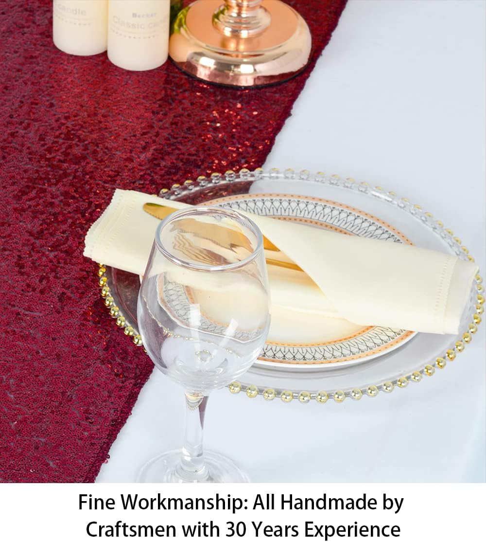ShinyBeauty Burgundy Sequin Table Runners 2 Pack