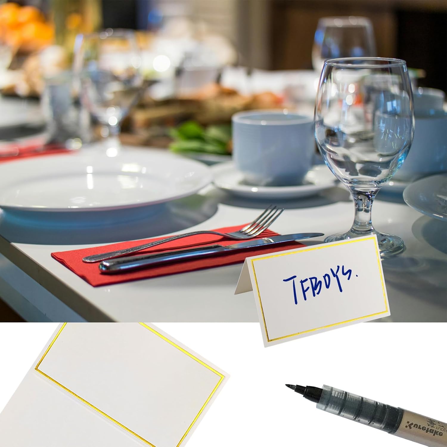 25 Pack Gold Foil Border Place Cards for Weddings and Events