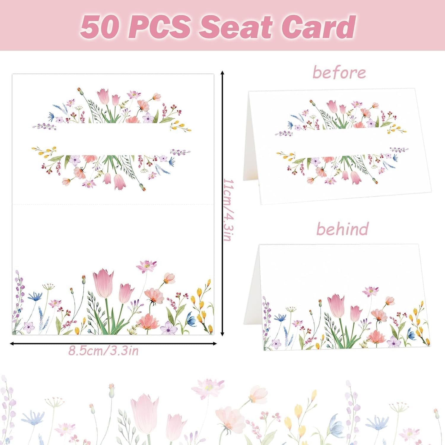 50 Pcs Floral Place Cards for Wedding and Party