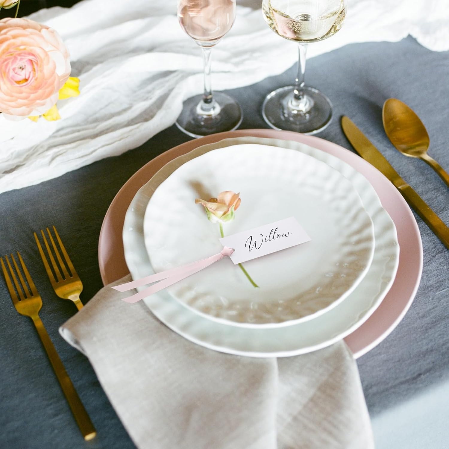 50 Pcs Blank Name Place Cards with Sateen Ribbons for Wedding Party