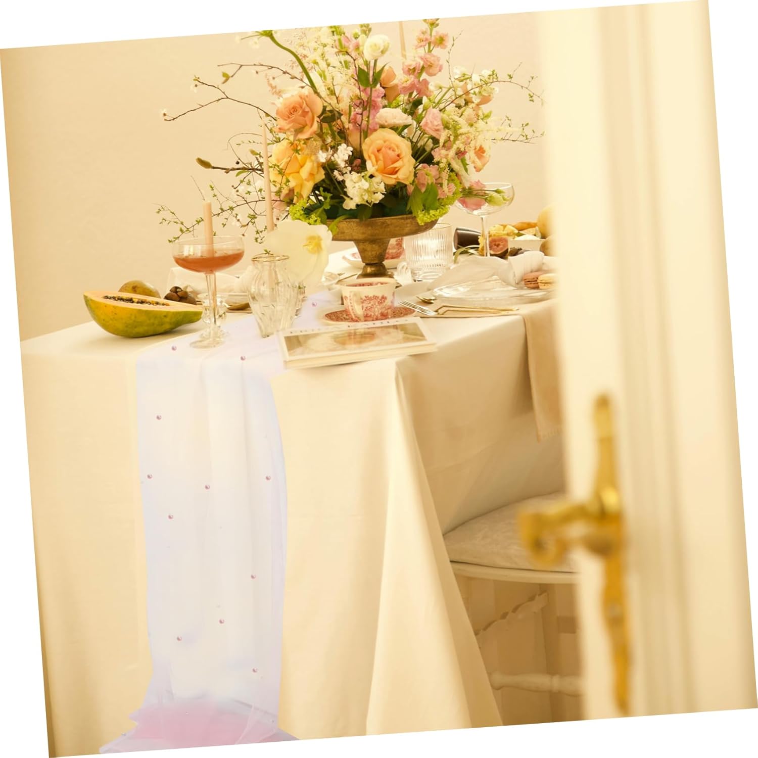 Romantic Pearl Mesh Table Runner for Weddings and Celebrations