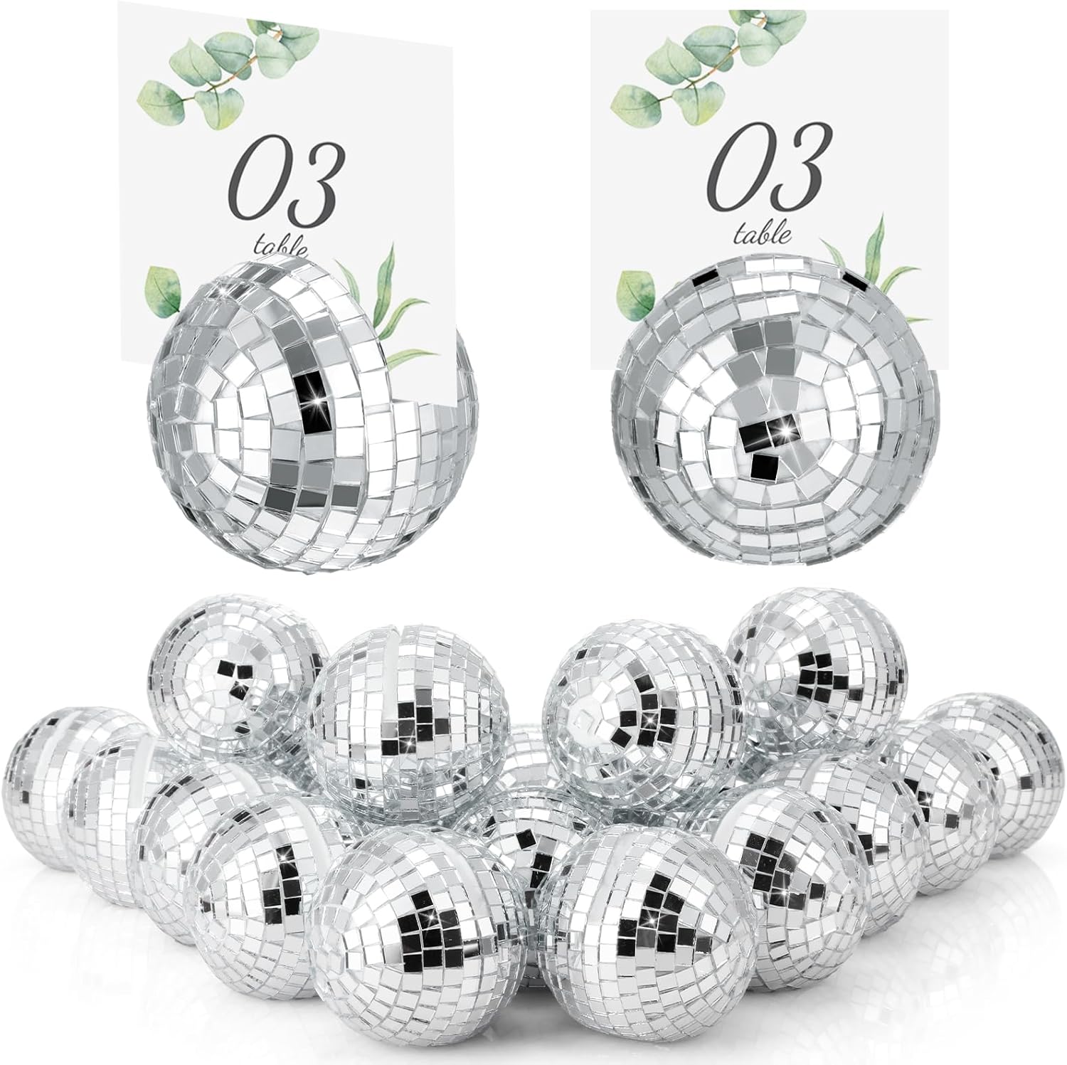12 Pcs Silver Disco Ball Place Card Holders for Wedding Party