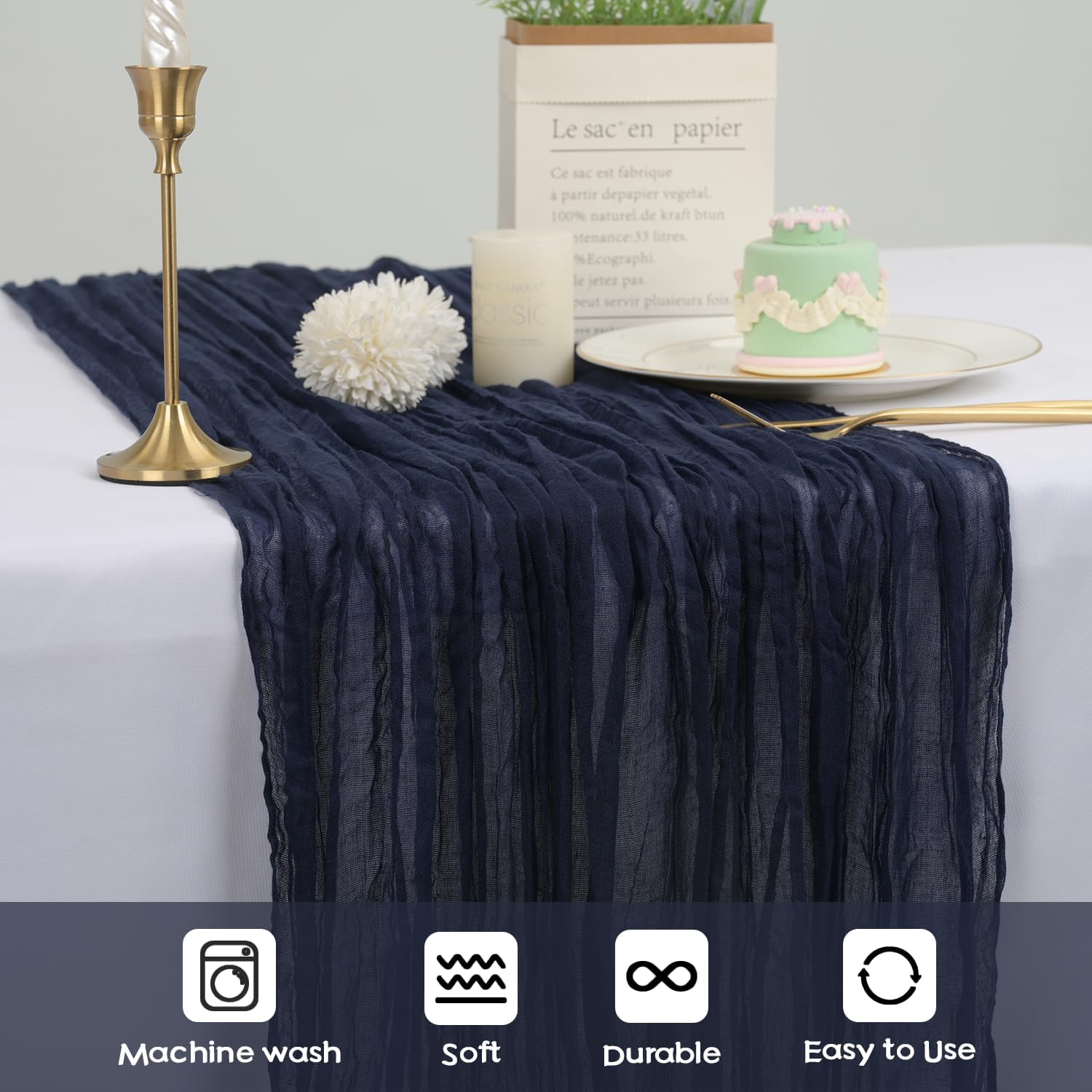 16 Pack Navy Blue Cheesecloth Table Runners 10FT