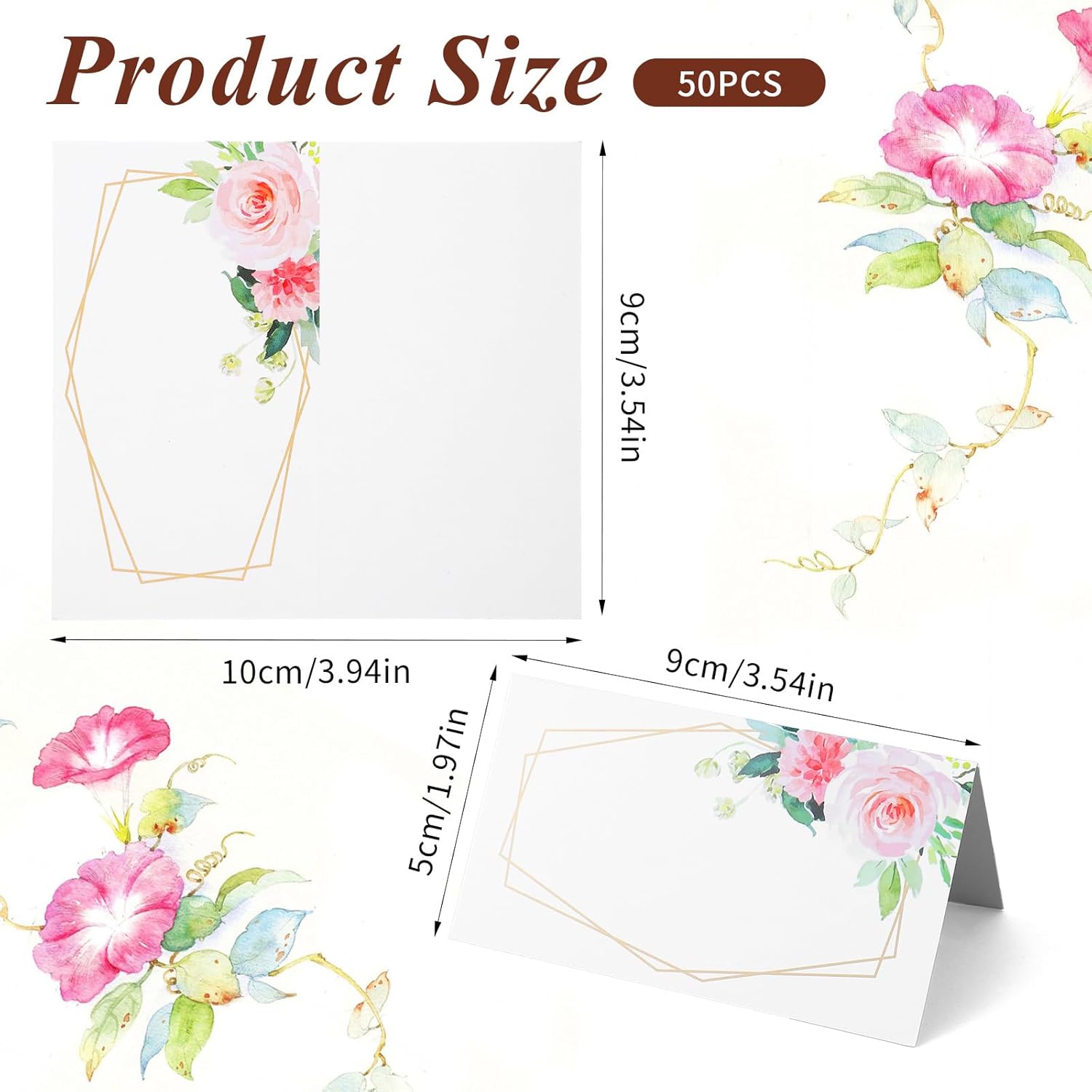 50Pcs Floral Place Cards for Table Setting