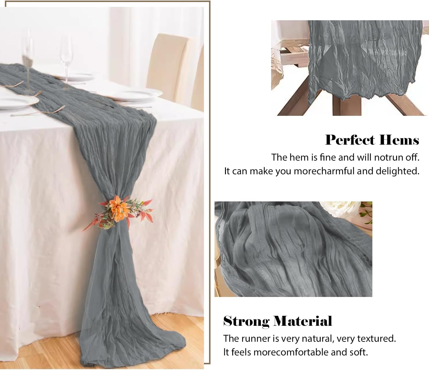 2 Pack 10 Ft Grey Cheesecloth Table Runners