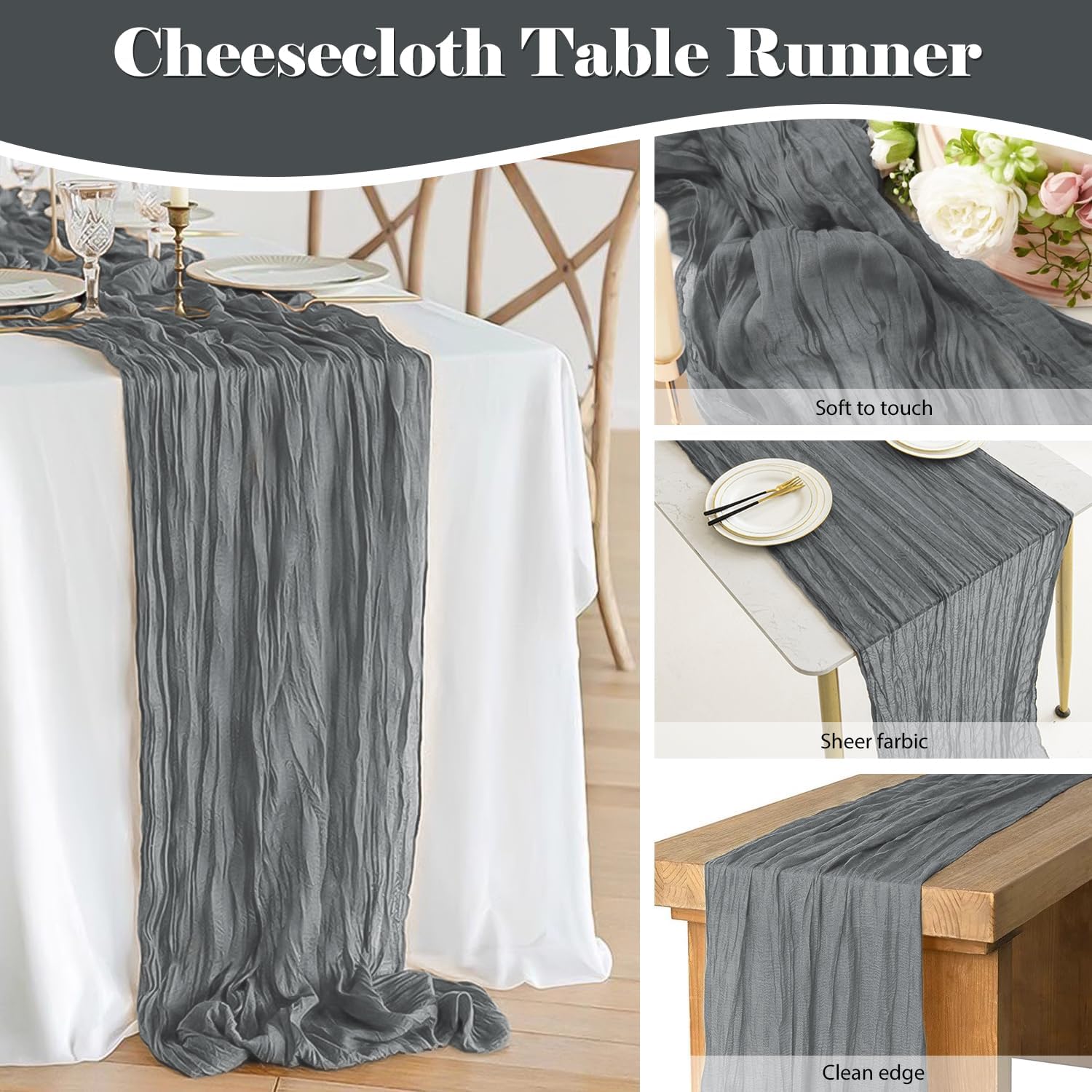 2 Pack 10 Ft Grey Cheesecloth Table Runners