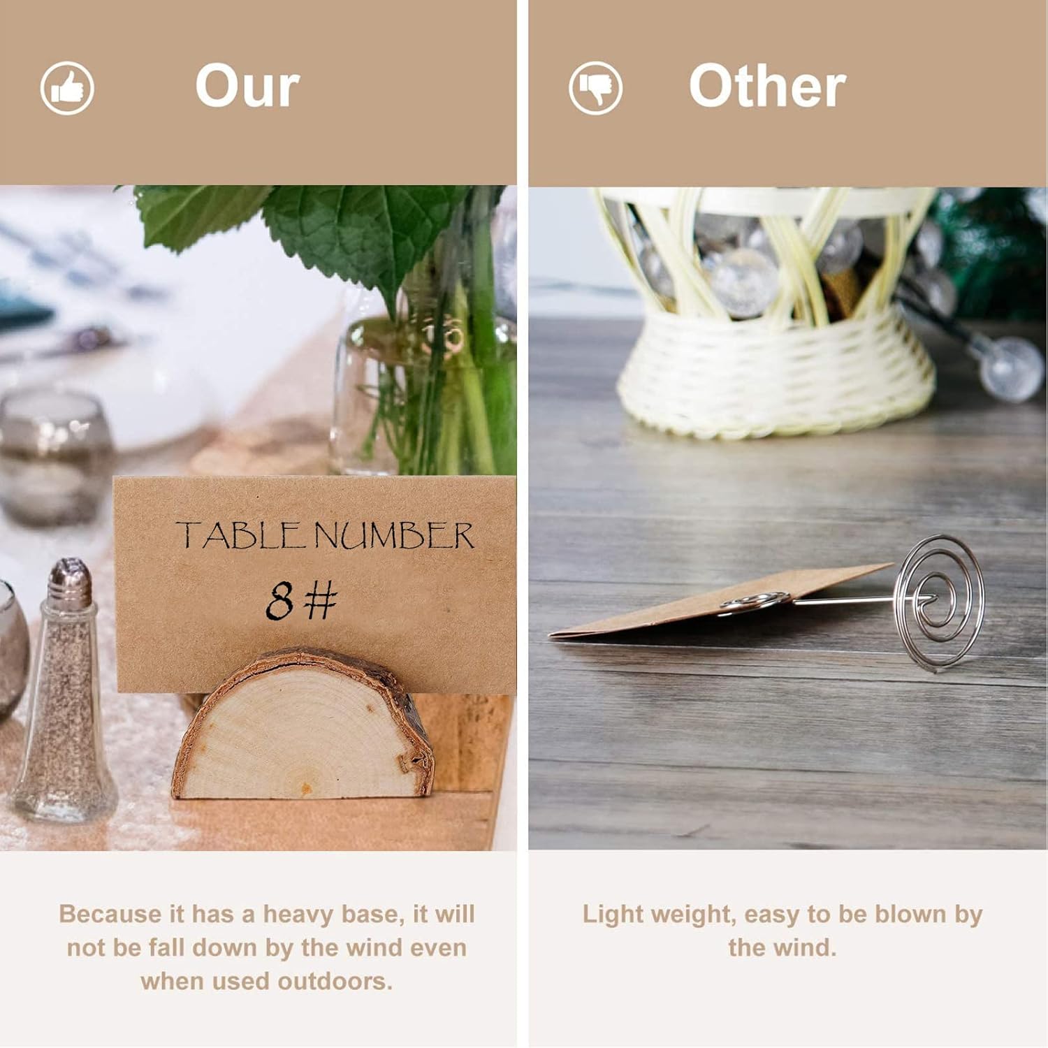 Semi-Circular Wood Place Card Holders with 40Pcs Kraft Cards