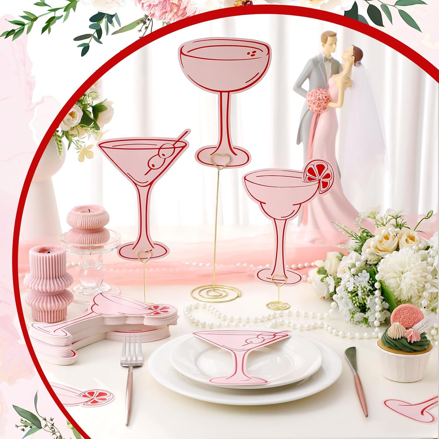 100 Pcs Pink Cocktail Themed Place Cards for Parties