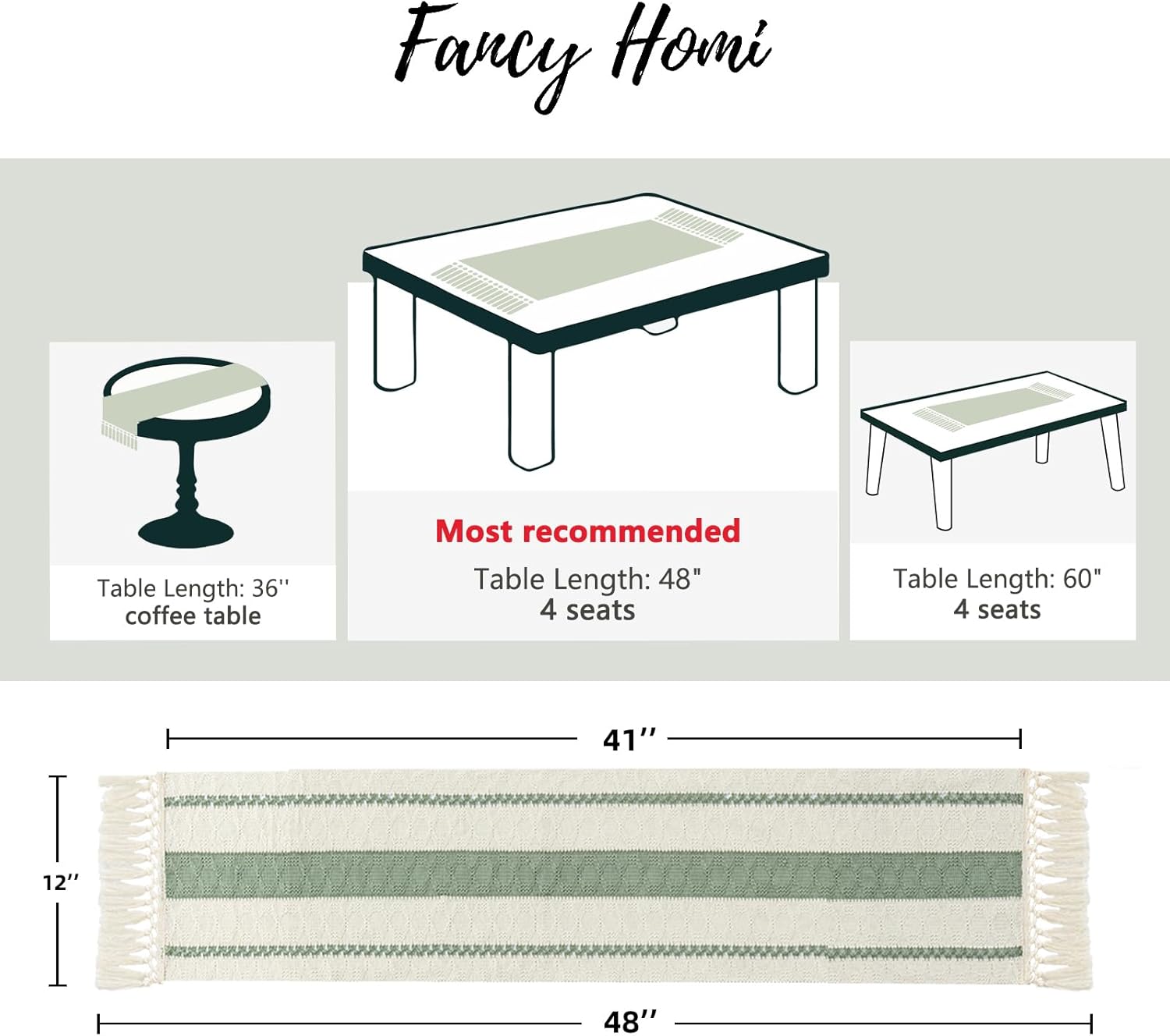 Fancy Homi Sage Green Macrame Table Runner 48 Inches