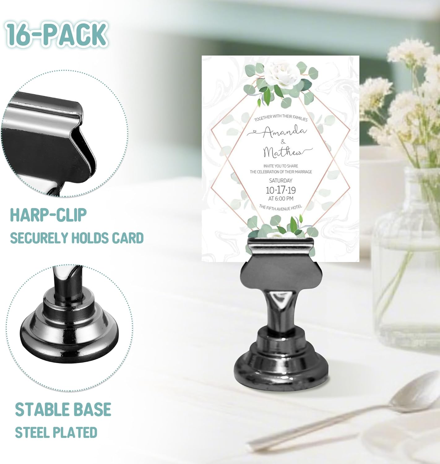 ERYTLLY 16-Pack Place Card Holders 17 Inch Steel Set