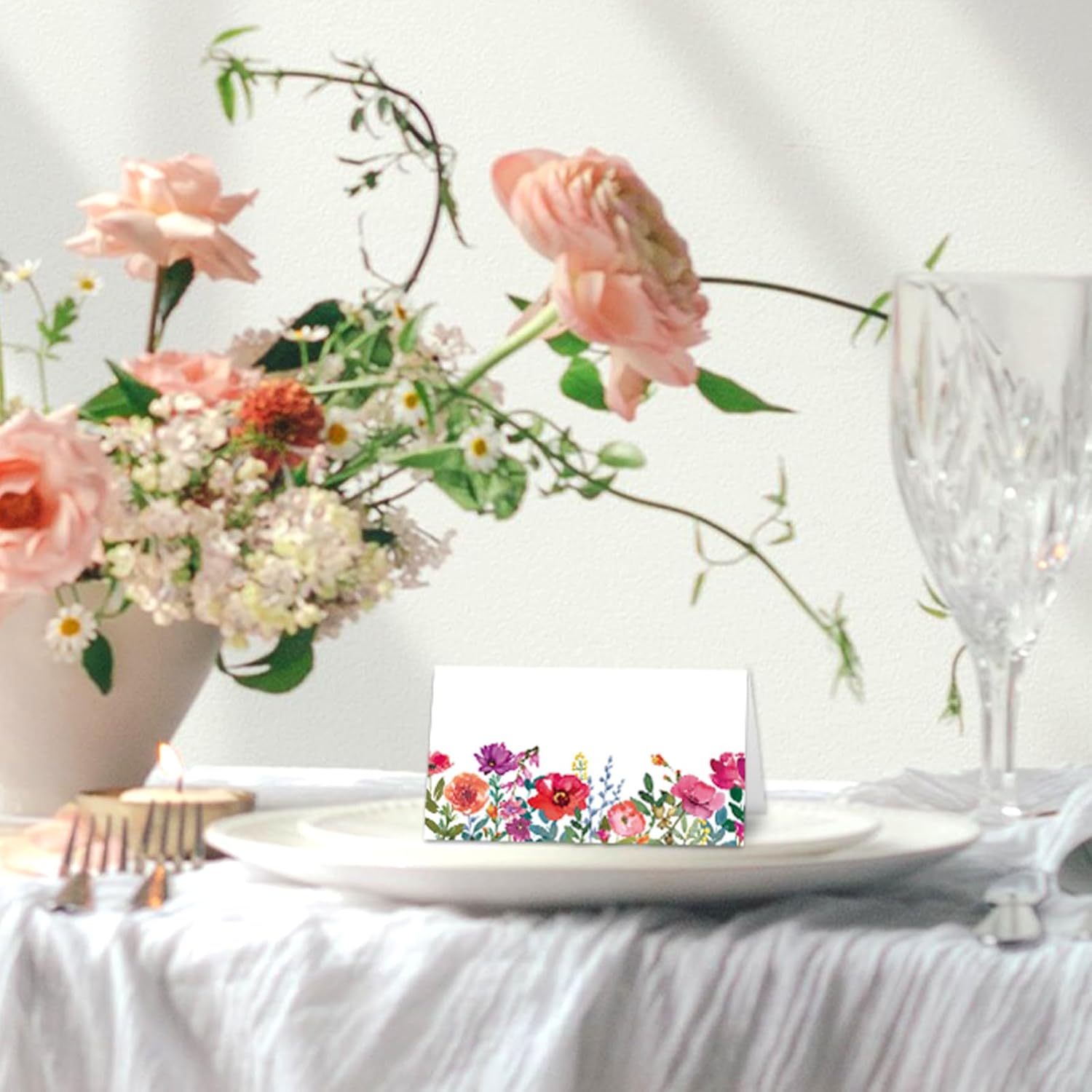 Whaline 100 Pcs Watercolor Flower Place Cards